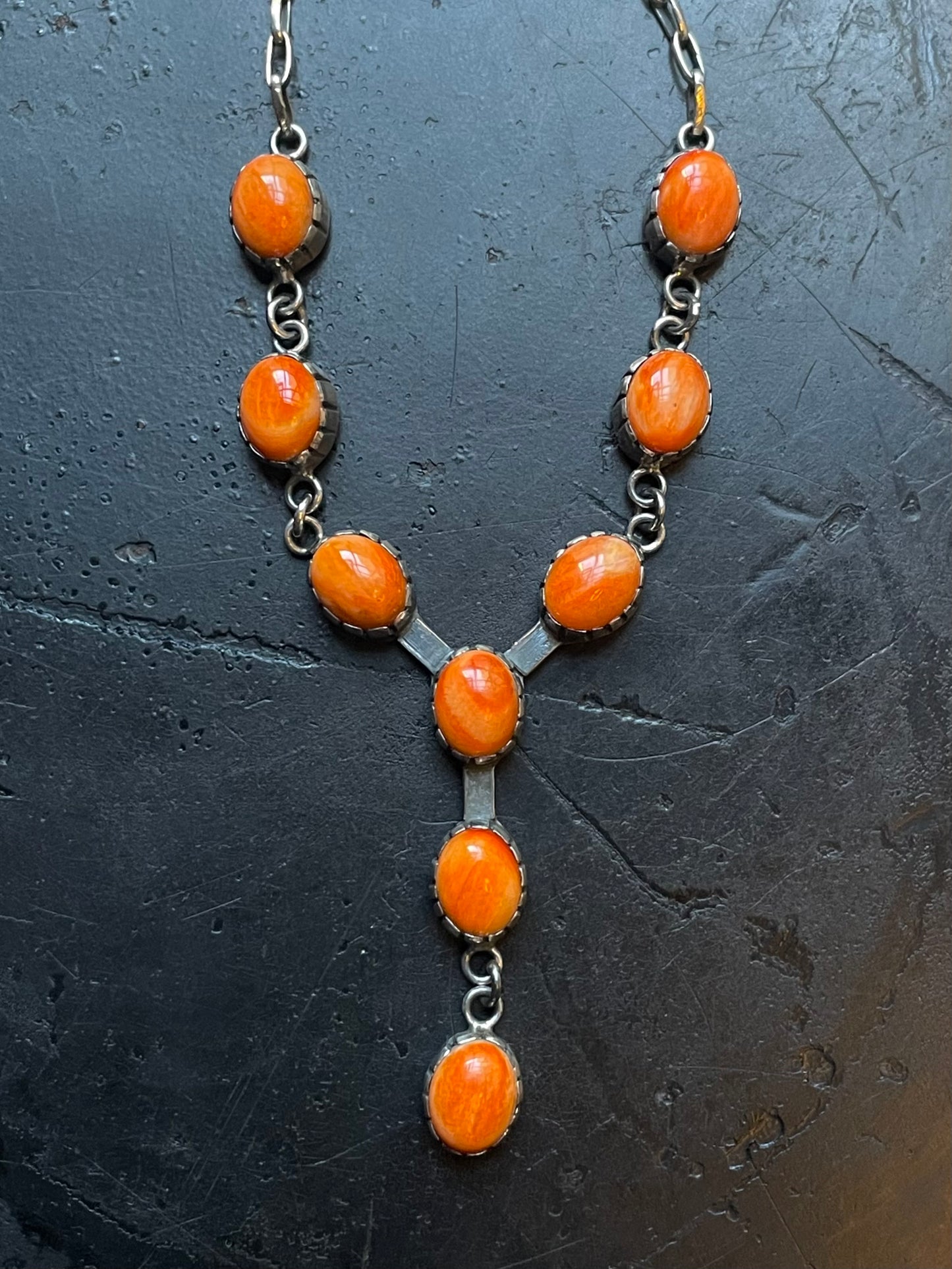 Orange Spiny Oyster Station Necklace | 925 Sterling Silver E597