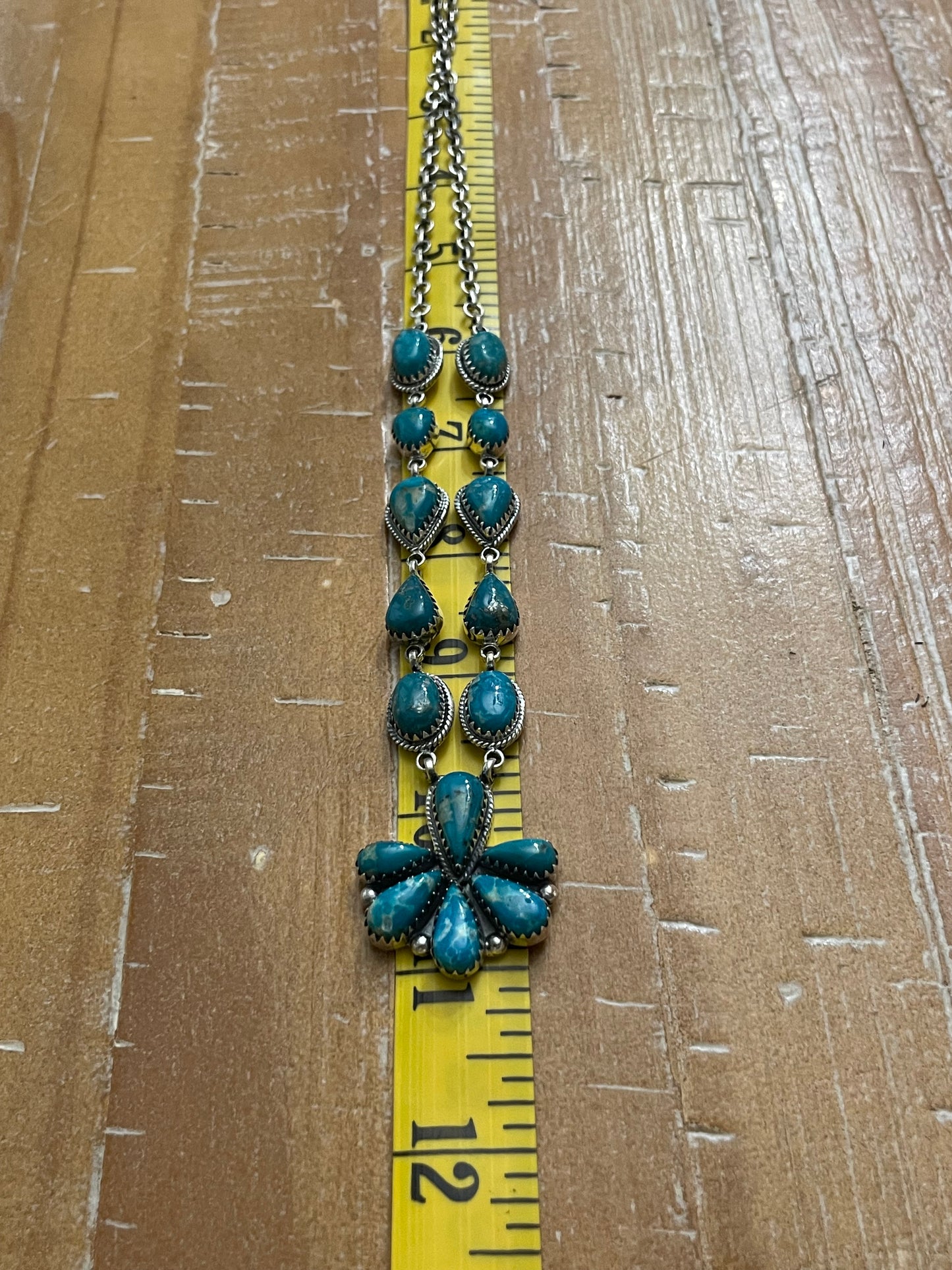 Kingman Turquoise Statement Necklace | Layered Cluster Drop | Sterling Silver | B886
