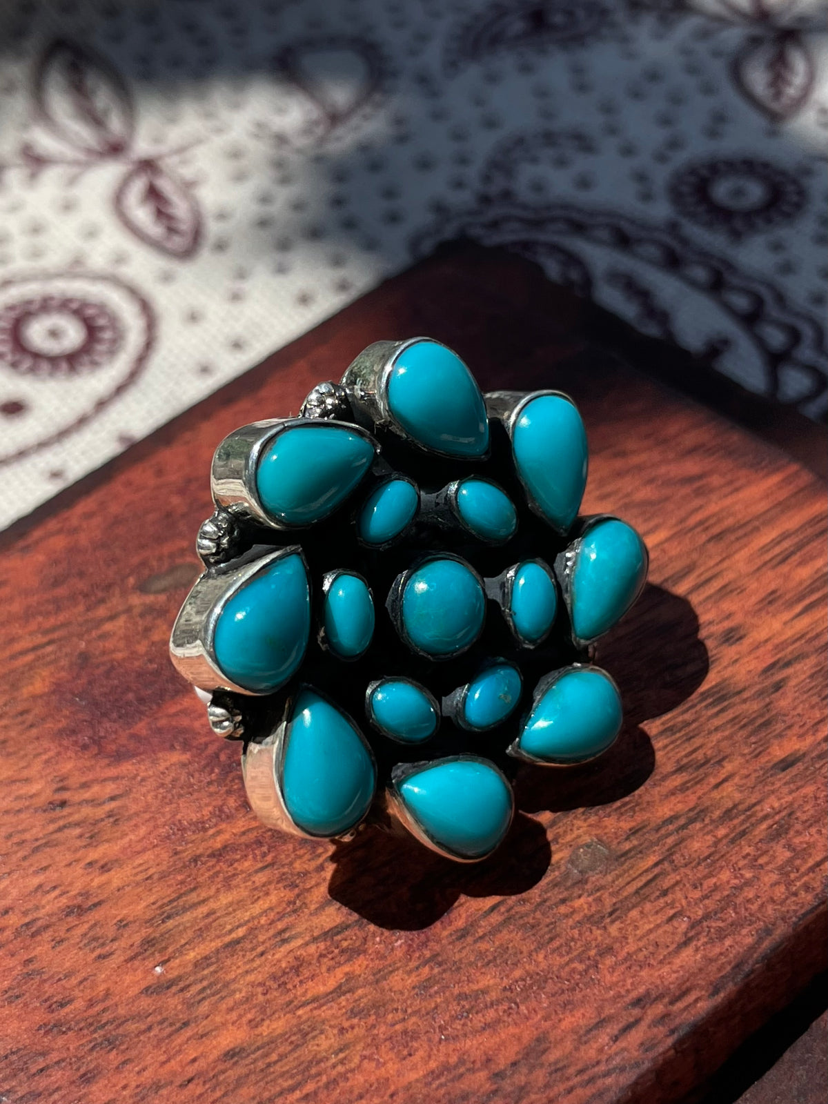 Turquoise Dahlia Cluster Ring Size 8 | 925 Sterling Silver D314