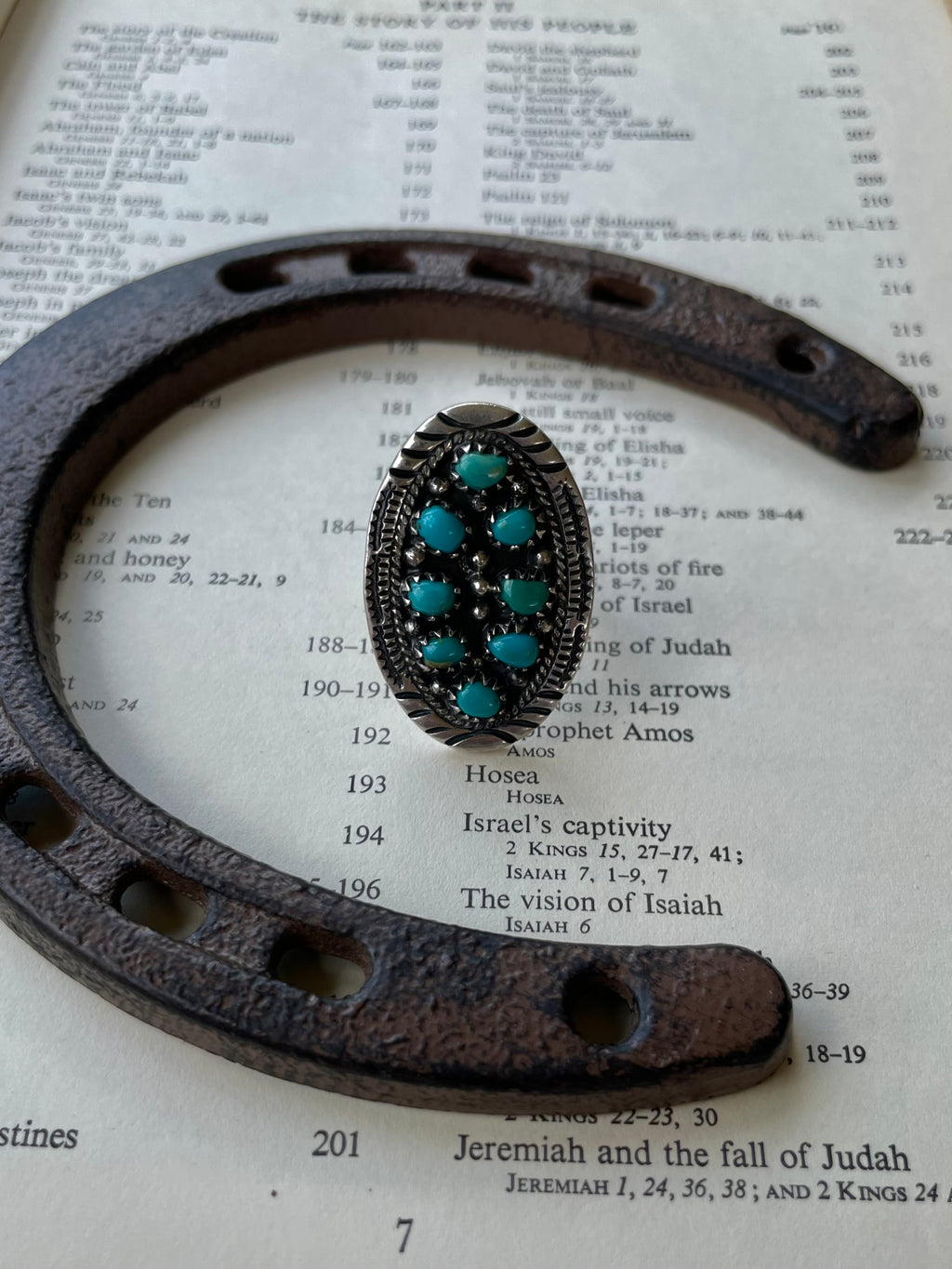 Turquoise Cluster Ring Size 9 | 925 Sterling Silver G754