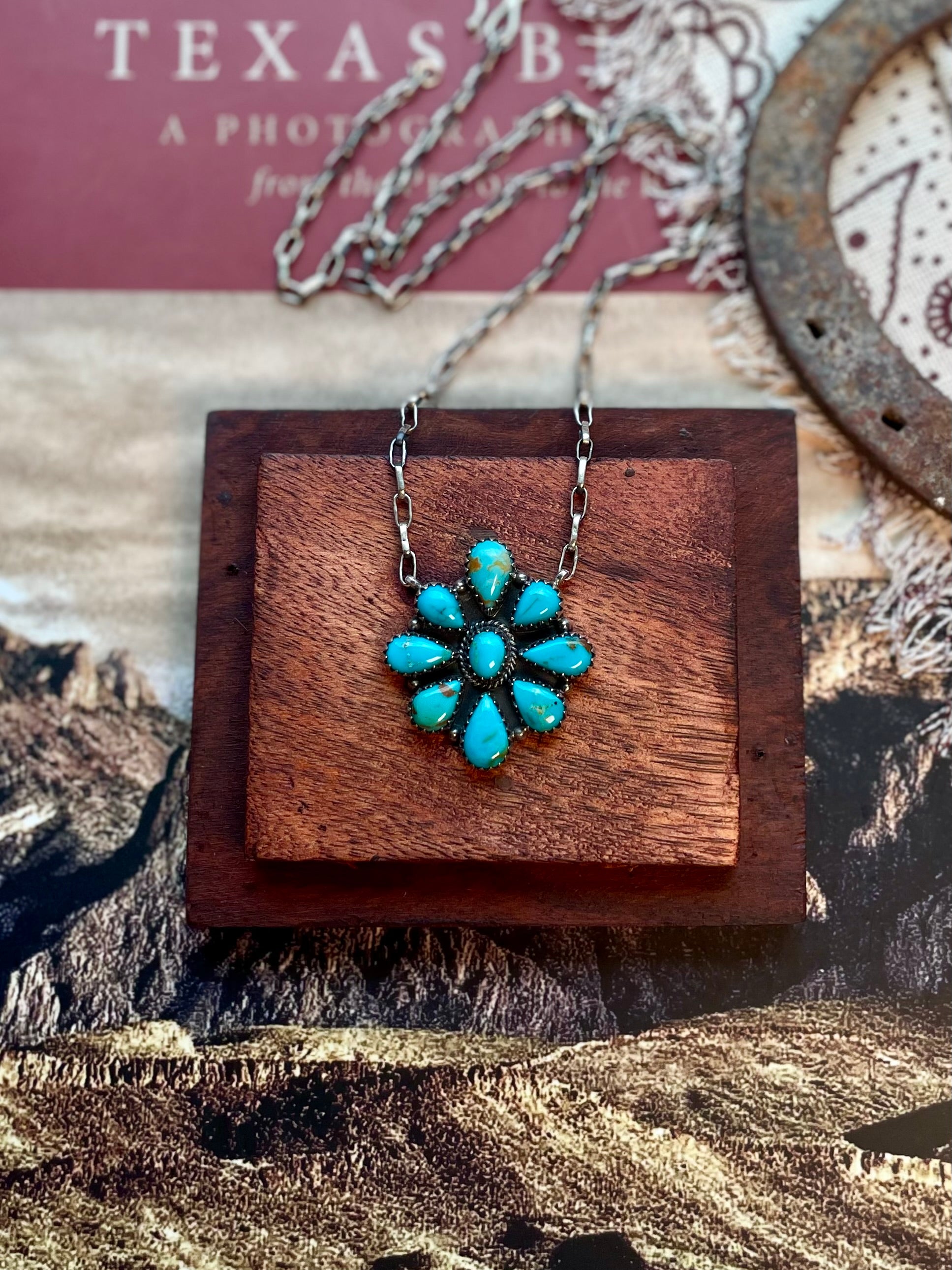 Kingman Turquoise Cluster Necklace | 925 Sterling Silver D219
