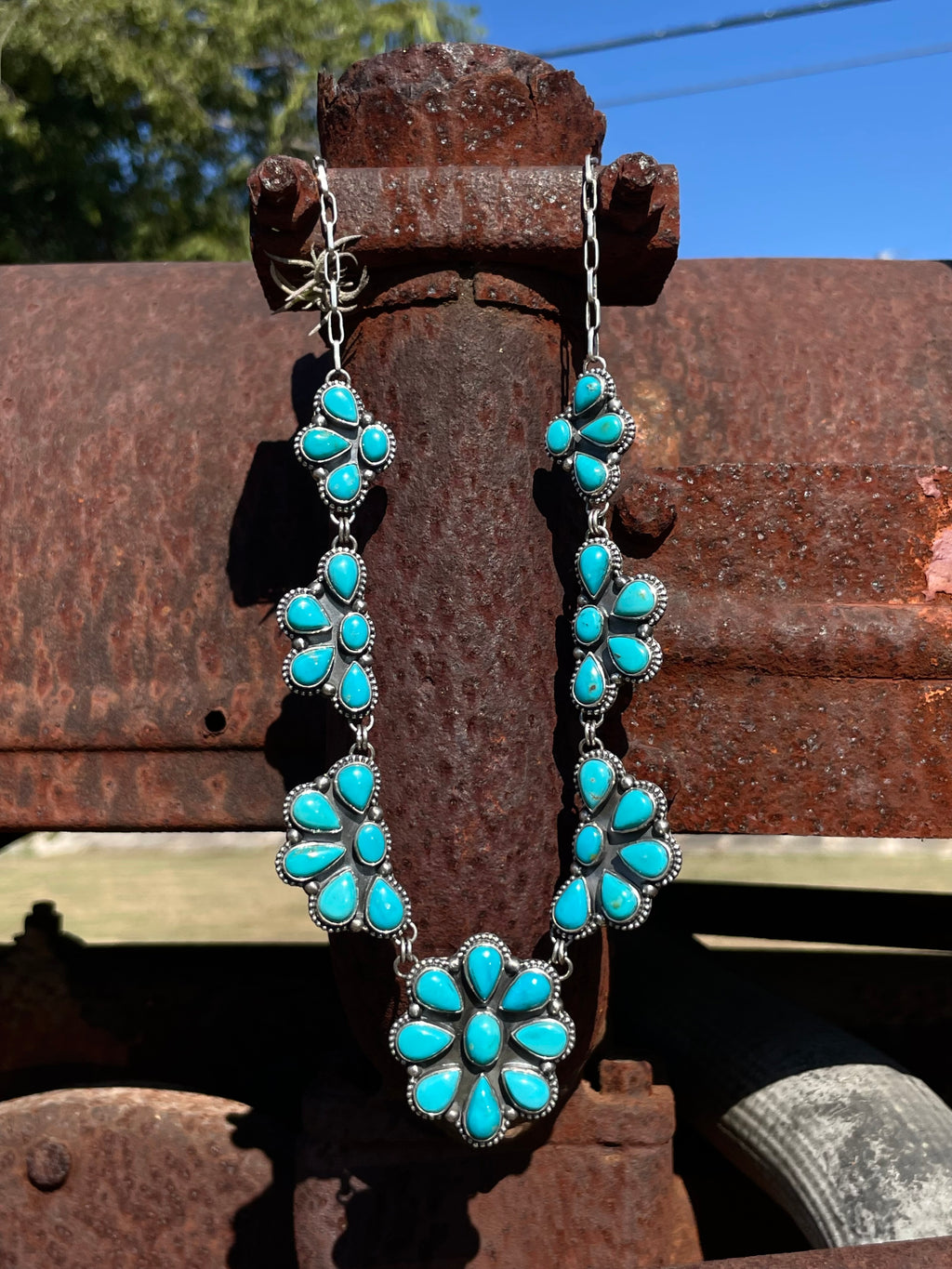 Kingman Turquoise Flower Necklace | 925 Sterling Silver G398