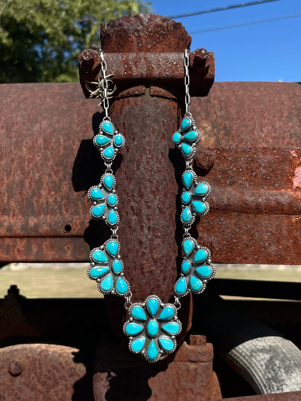 Kingman Turquoise Flower Necklace | 925 Sterling Silver G398