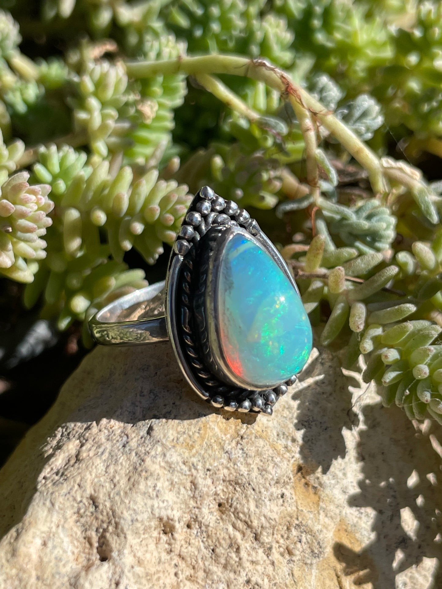 Opal Teardrop Ring  Size 7.75 | 925 Sterling Silver  B991