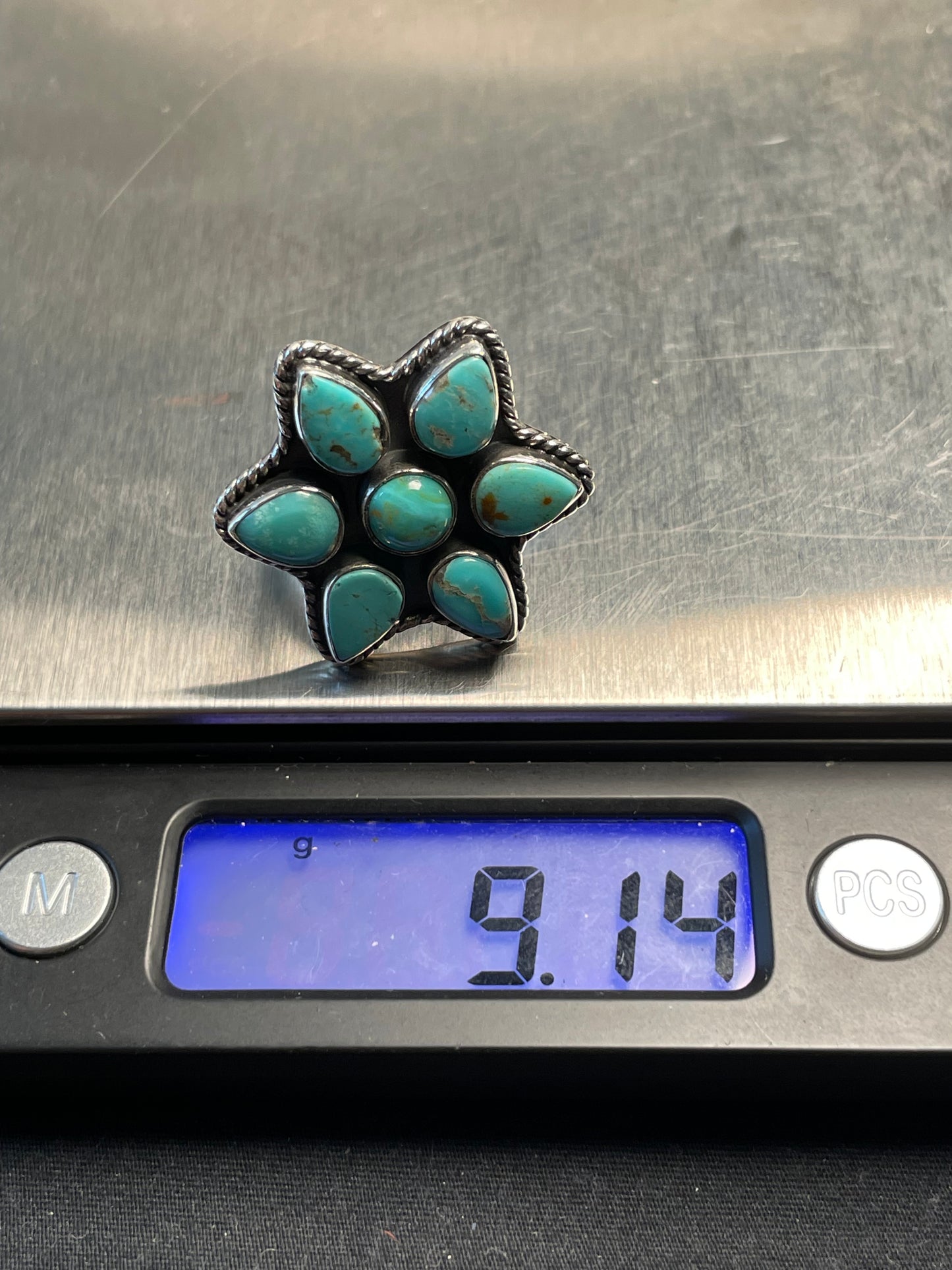 Kingman Turquoise Flower Ring Size 7 | 925 Sterling Silver D169