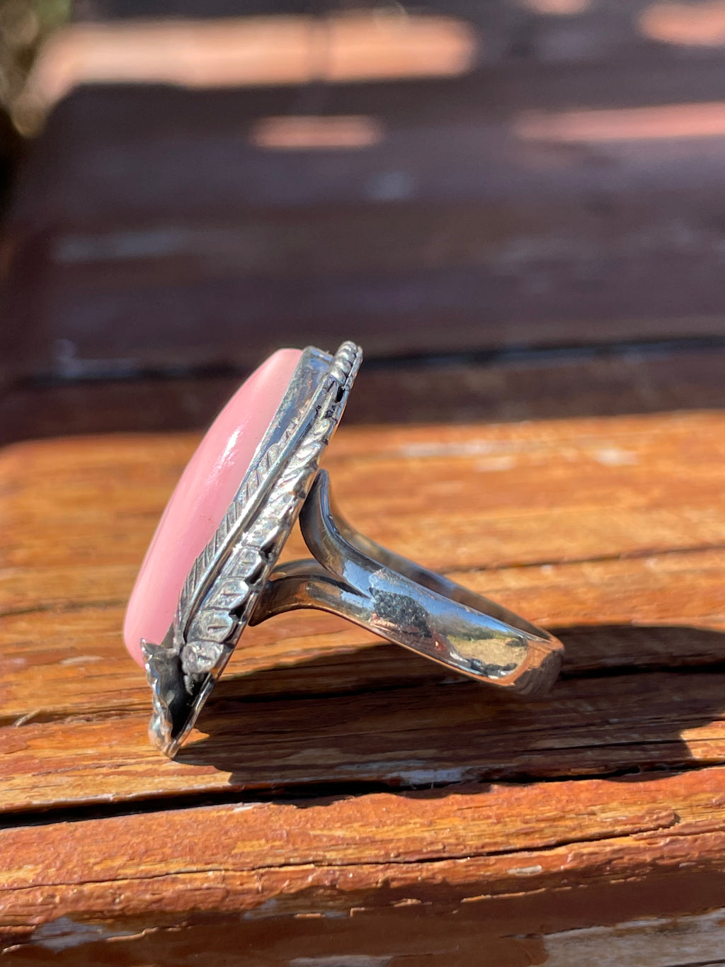 Pink Conch Feather Ring Size 7 | 925 Sterling Silver B944