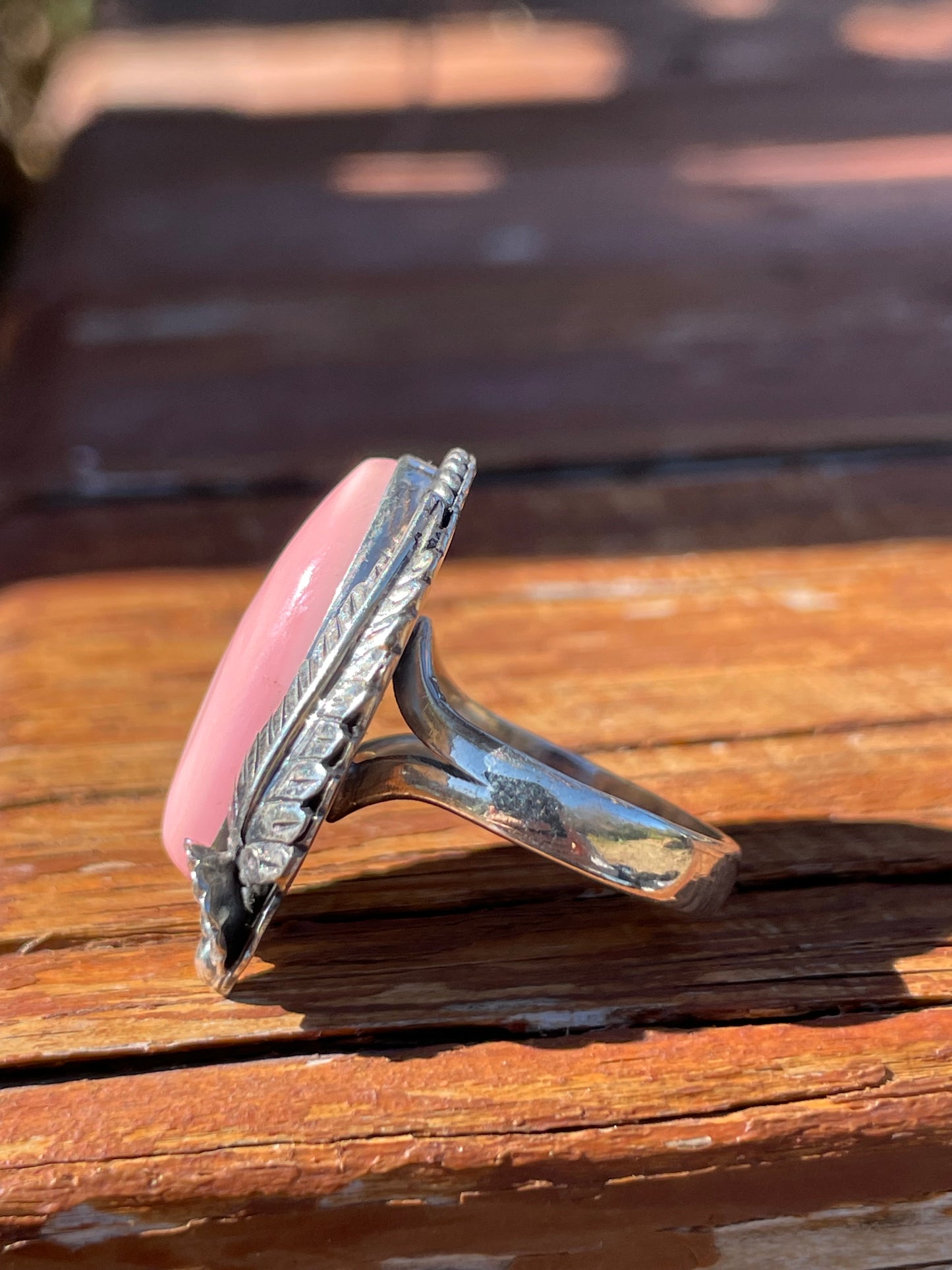 Pink Conch Feather Ring Size 7 | 925 Sterling Silver B944