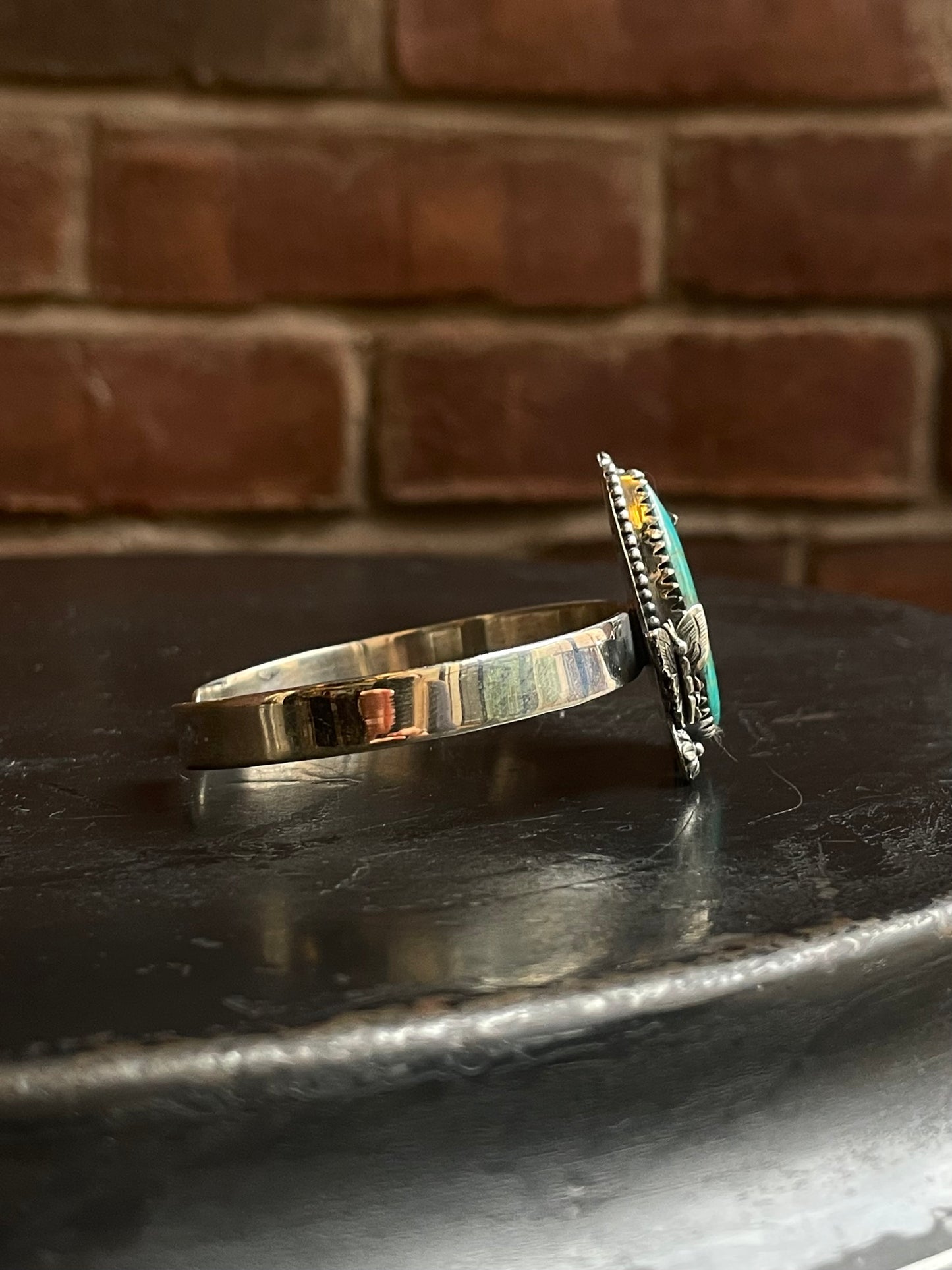 Kingman Turquoise Cuff | Teardrop Floral | 925 Silver E685