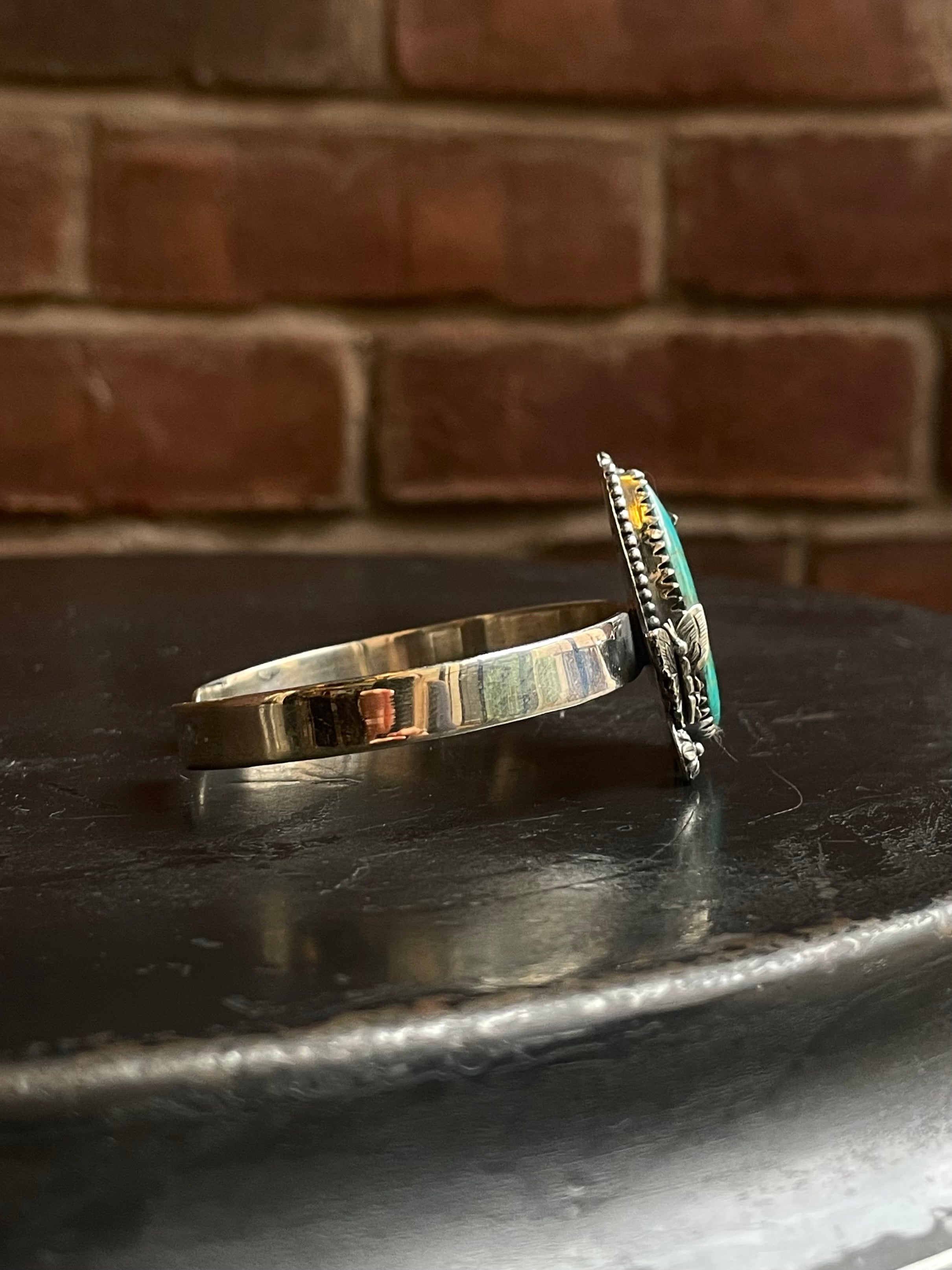 Kingman Turquoise Cuff | Teardrop Floral | 925 Silver E685
