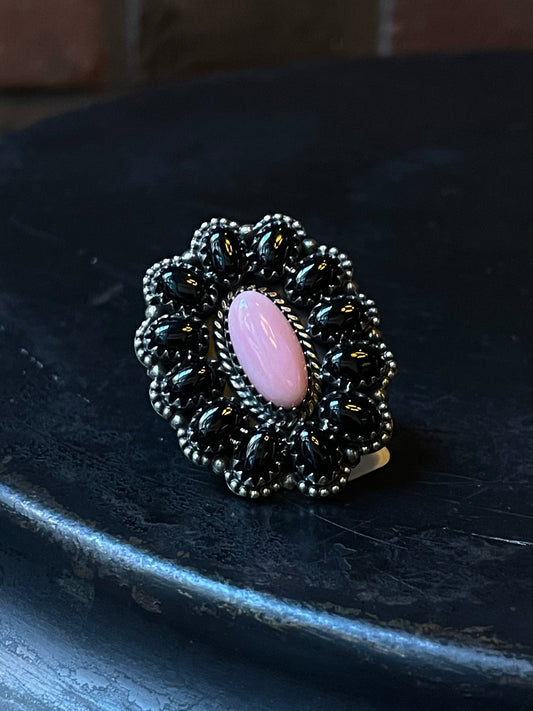 Pink Conch Flower Cluster Ring | Sterling Silver | Size 7 | A130