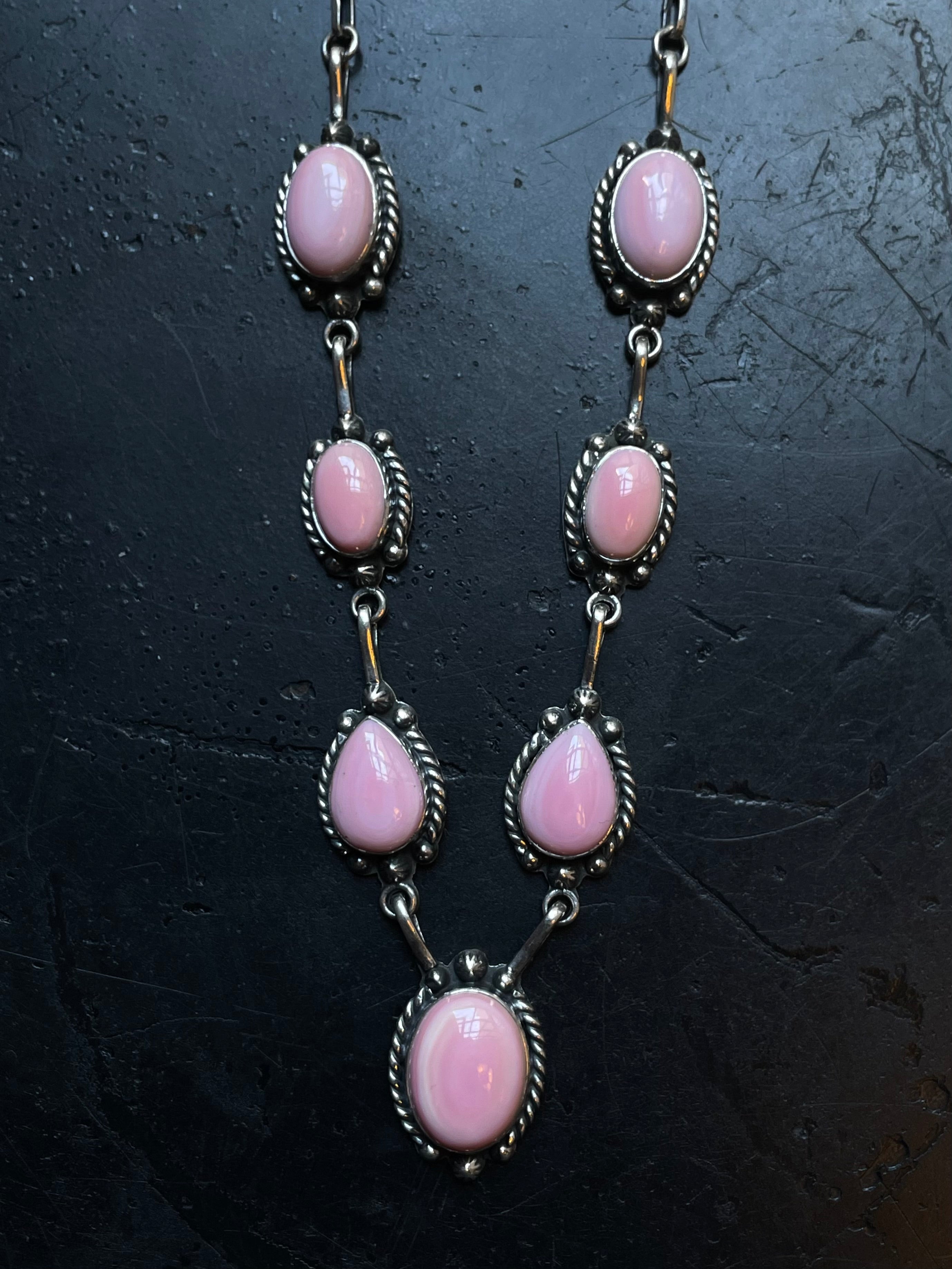 Pink Conch Lariat Necklace | 925 Sterling Silver E349