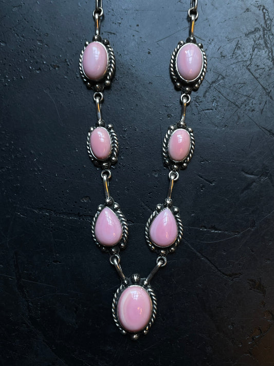Pink Conch Lariat Necklace | 925 Sterling Silver E349