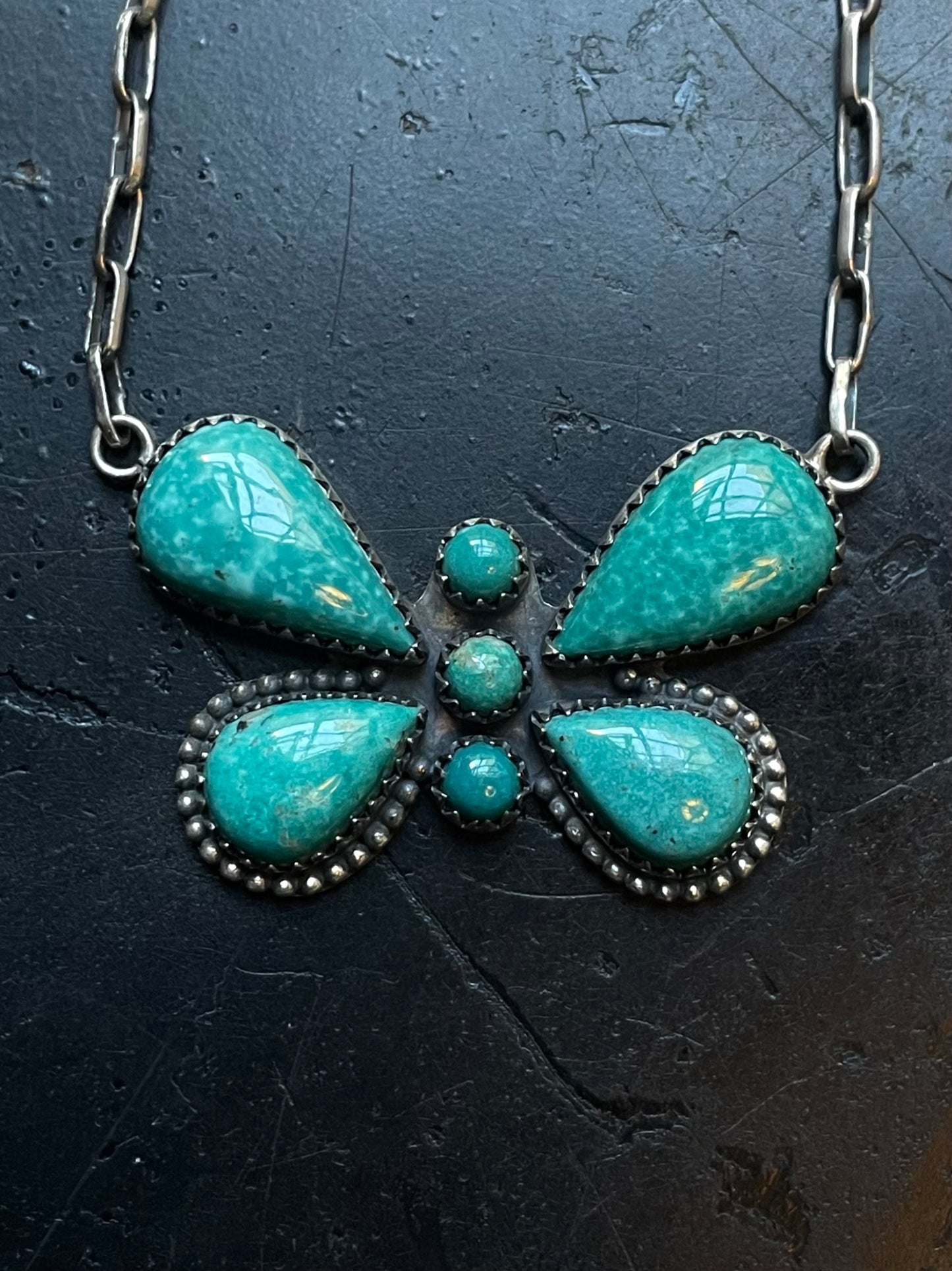 Kingman Turquoise Butterfly Necklace | 925 Sterling Silver E629