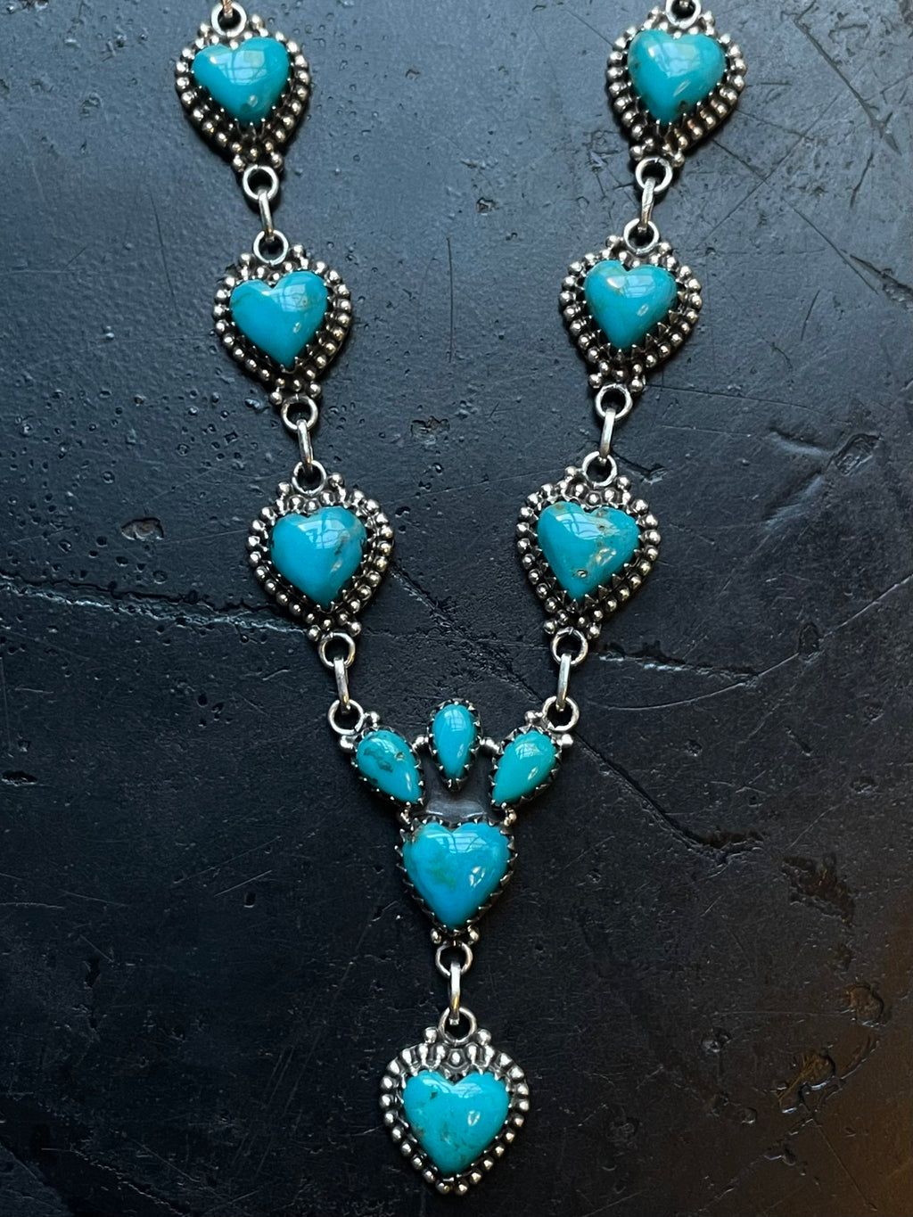 Kingman Turquoise Heart Naja Necklace | 925 Sterling Silver E619