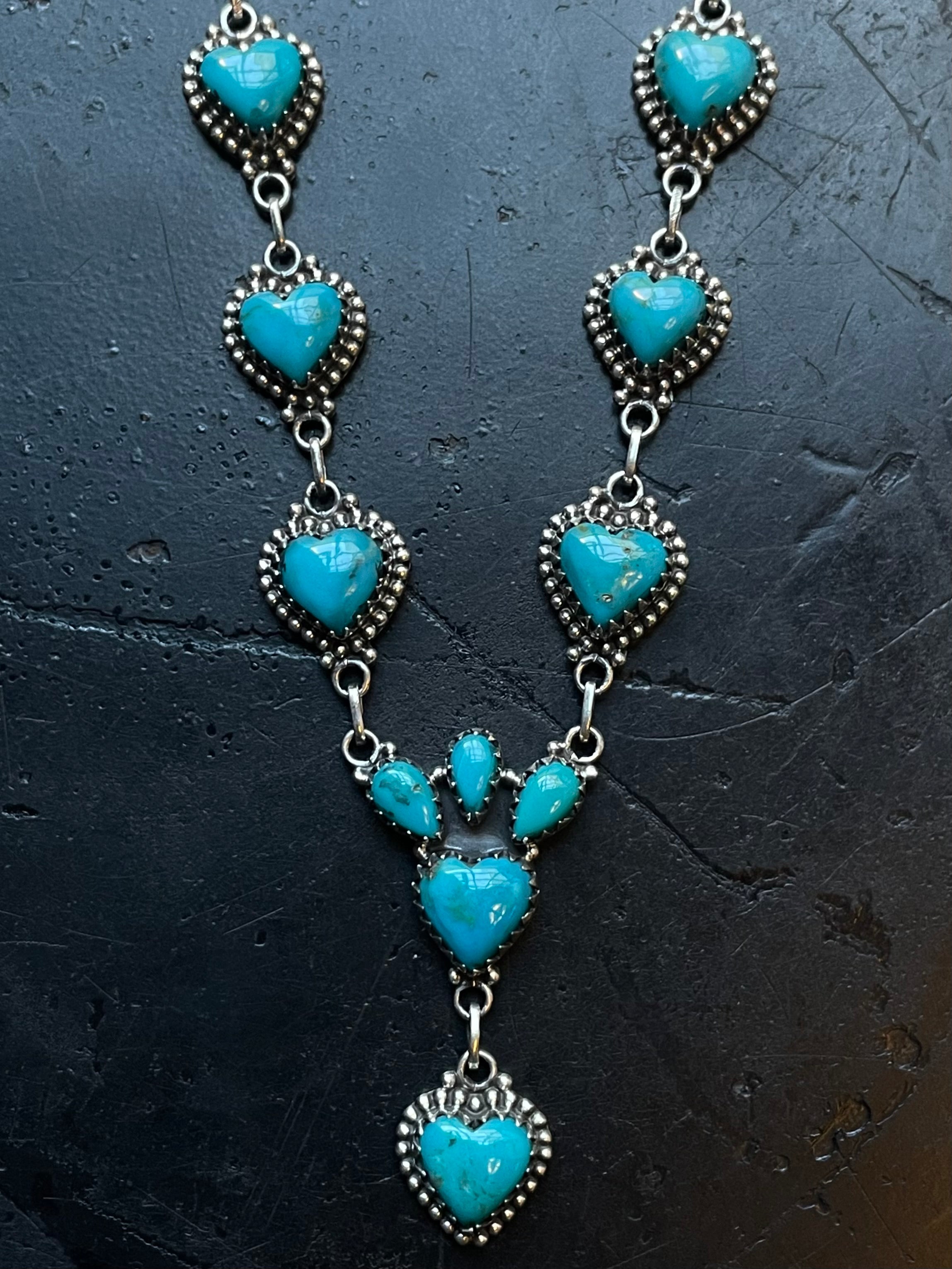 Kingman Turquoise Heart Naja Necklace | 925 Sterling Silver E619