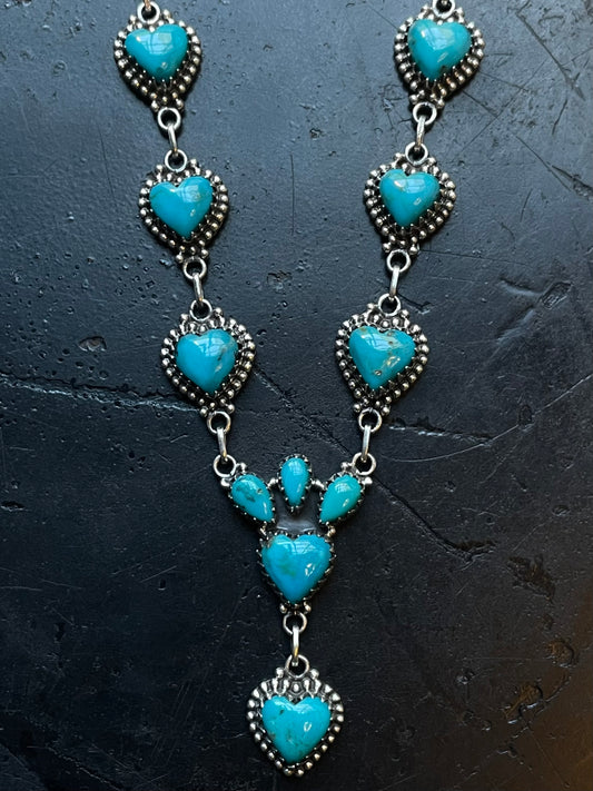 Kingman Turquoise Heart Naja Necklace | 925 Sterling Silver E619