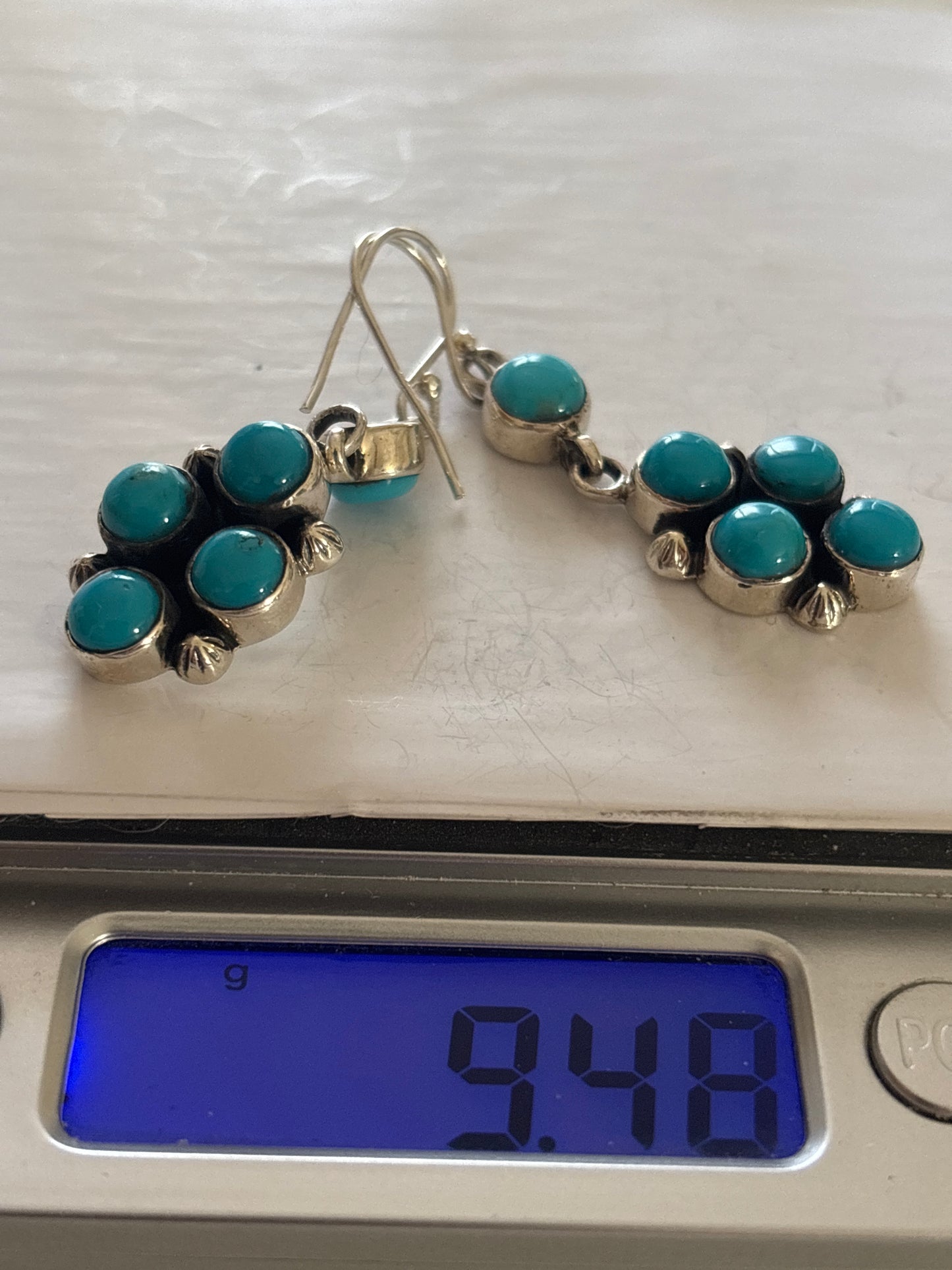Kingman Turquoise Cluster Dangle Earrings | 925 Sterling Silver C979