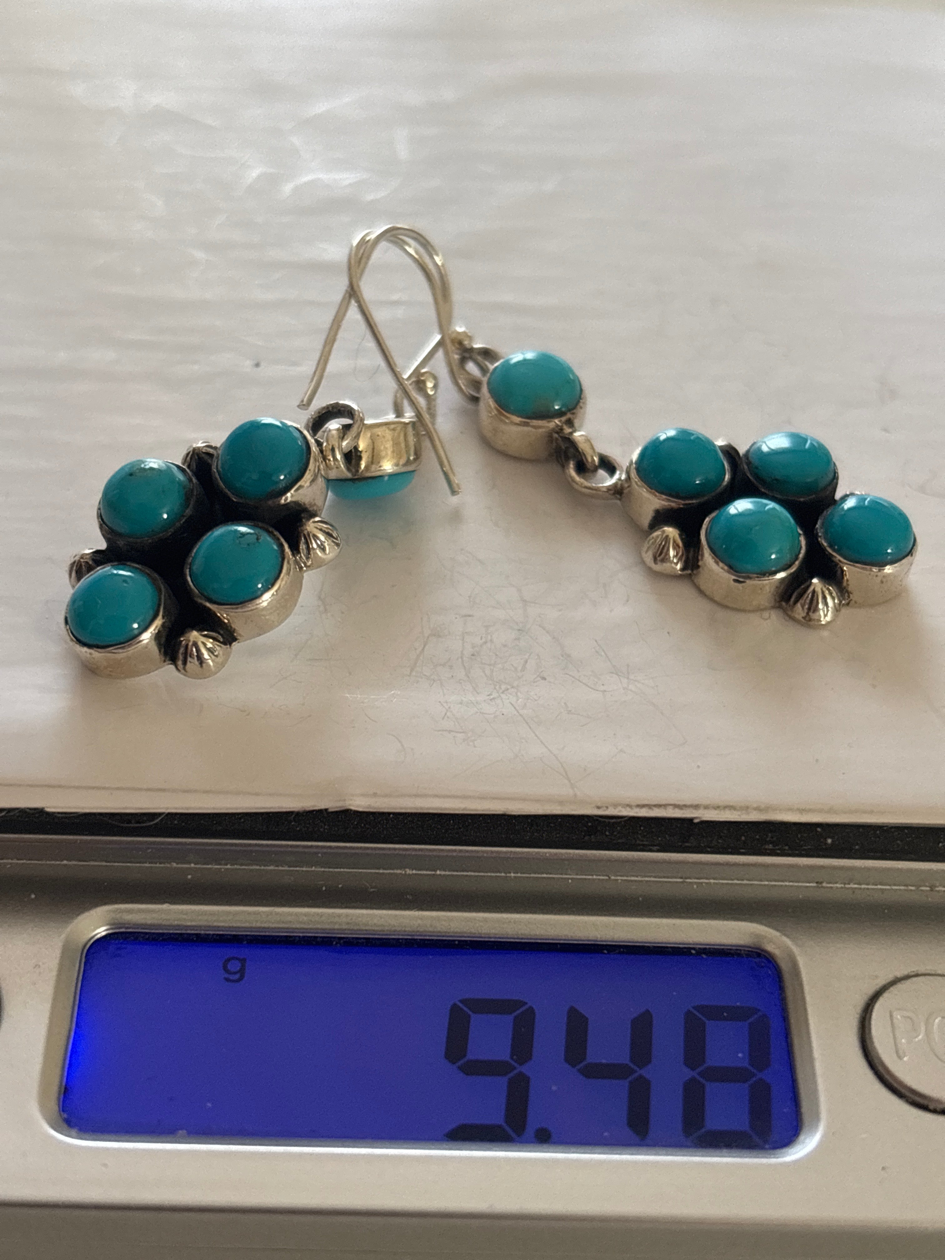 Kingman Turquoise Cluster Dangle Earrings | 925 Sterling Silver C979