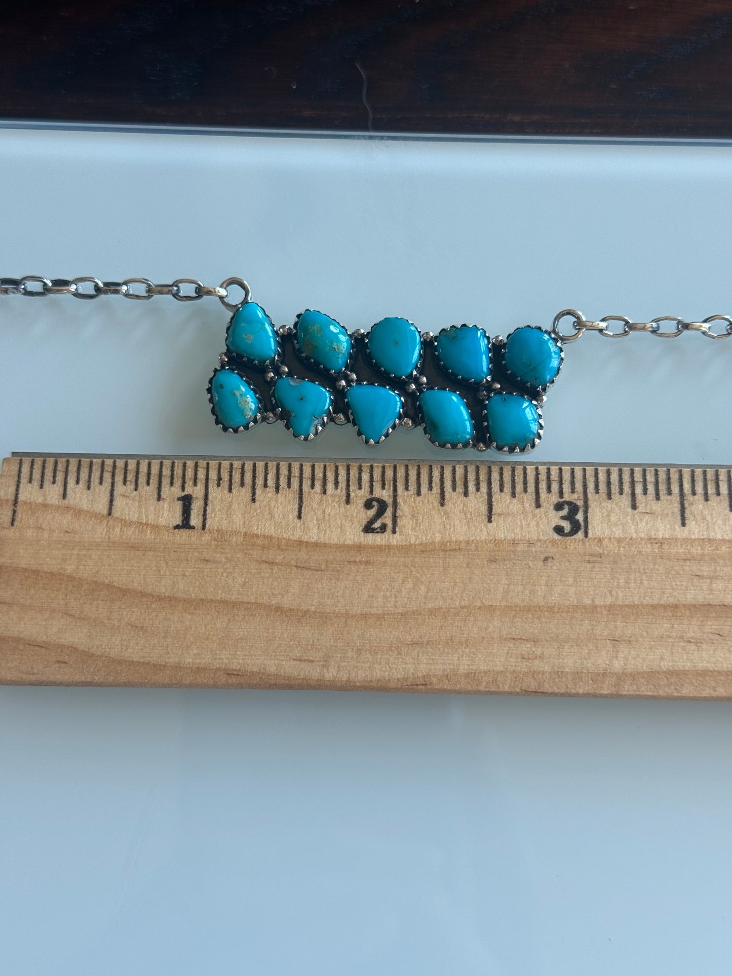 Kingman Turquoise Rectangle Necklace | Sterling Silver | 1.14 in | A990