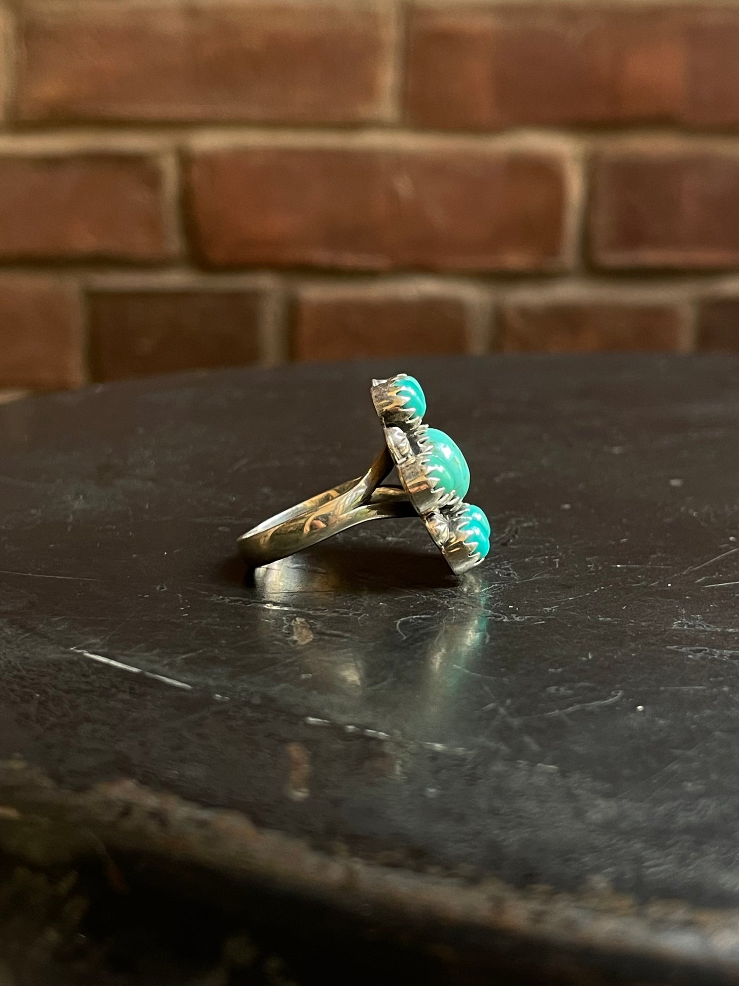 Turquoise Flower Ring Size 9 | Sterling Silver E863