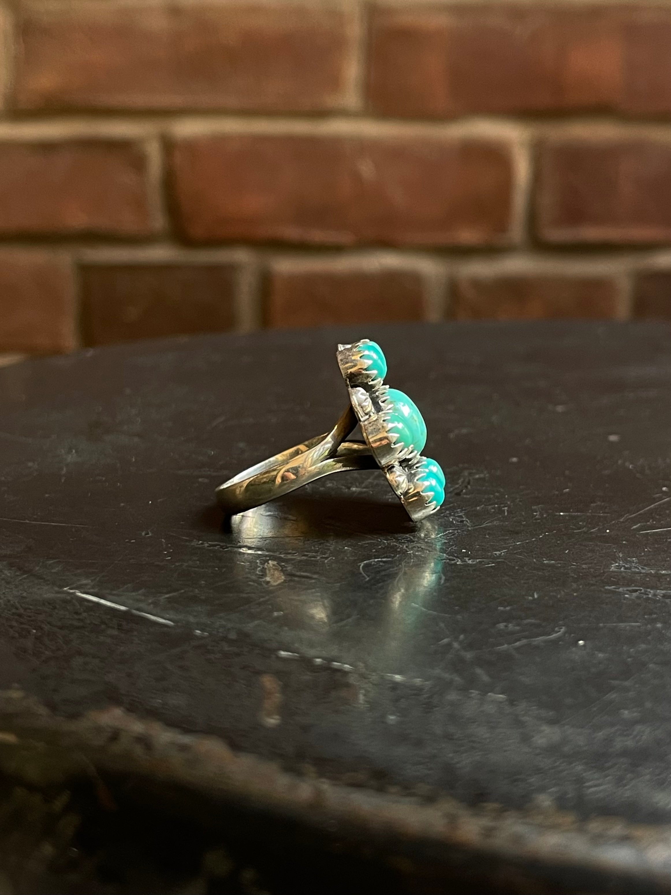 Turquoise Flower Ring Size 9 | Sterling Silver E863