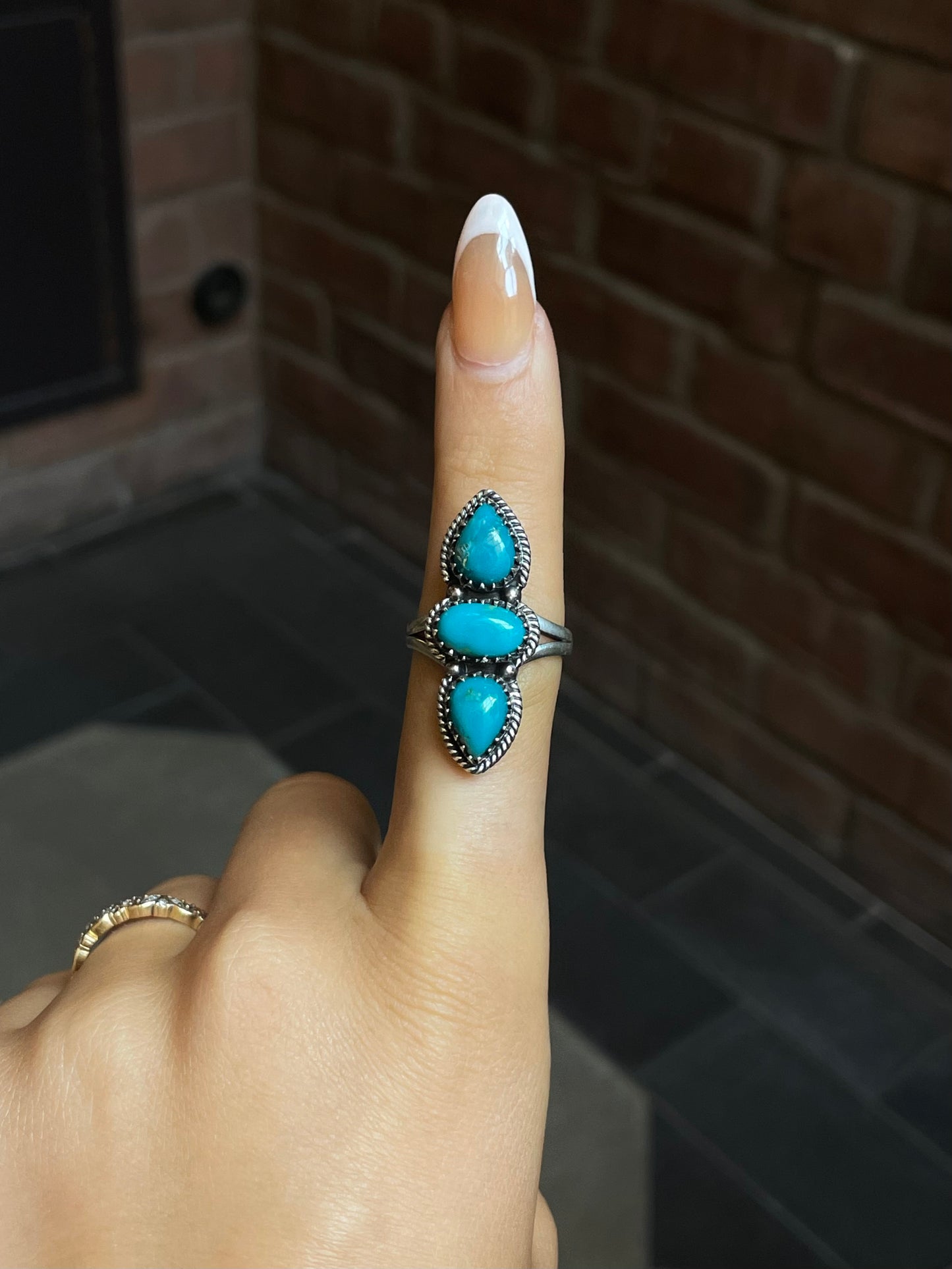 Kingman Turquoise 3 Stone Ring | Sterling Silver | Size 9 | A418