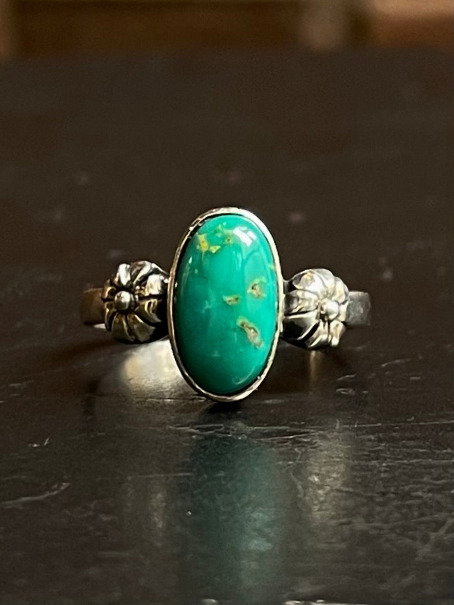 Turquoise Floral Ring | 925 Sterling Silver Size 8.75 E445