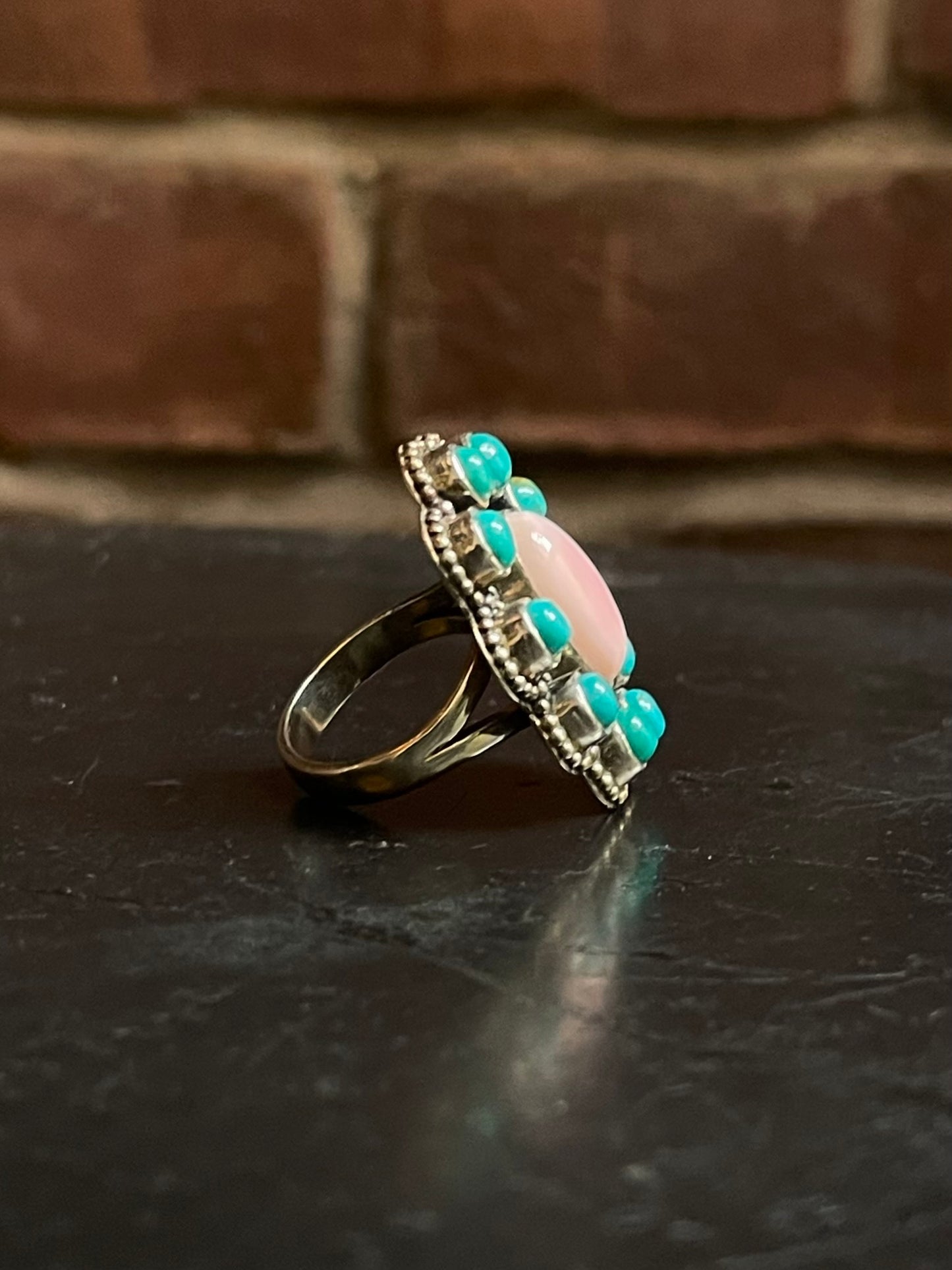 Pink Conch & Kingman Turquoise Ring Size 6 | 925 Sterling Silver G485