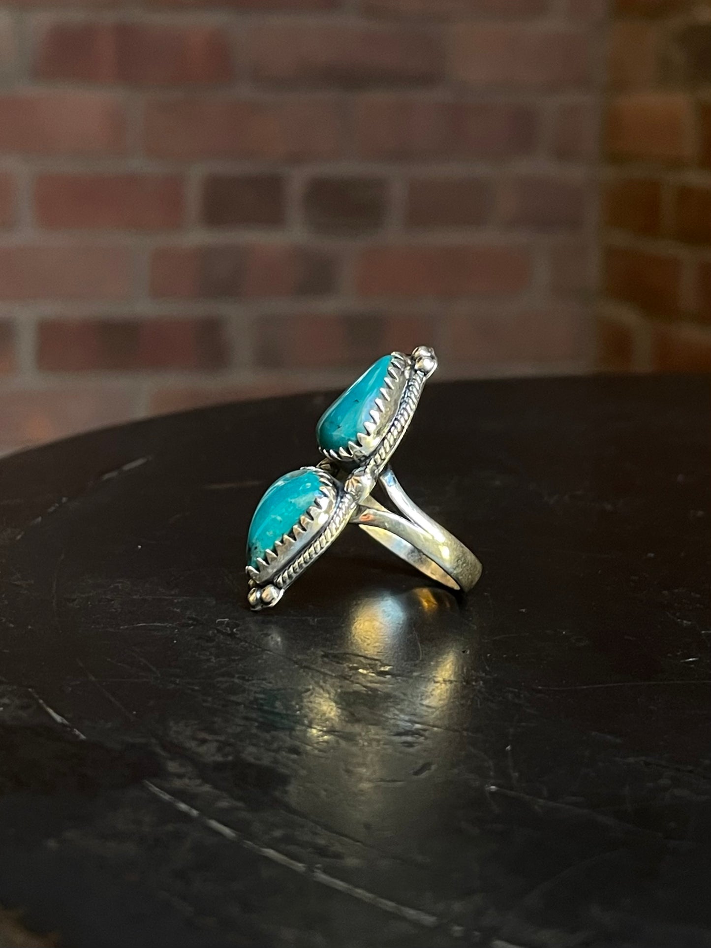 Turquoise Tear Drop Rope Ring Size 8 | Sterling Silver E878