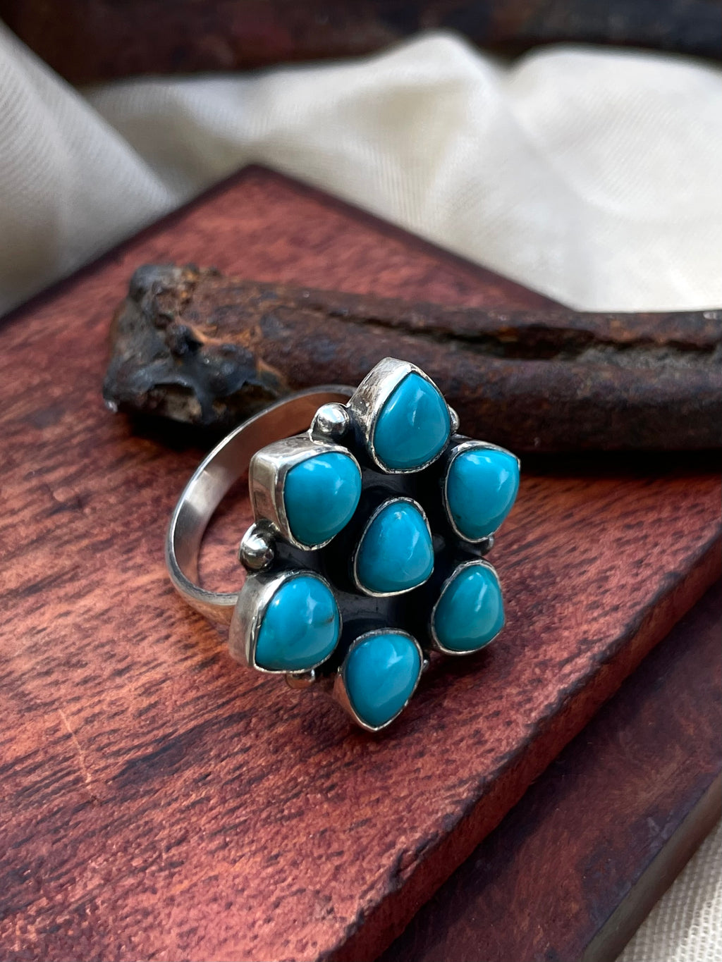 Turquoise Flower Ring Size 9 | 925 Sterling Silver C553