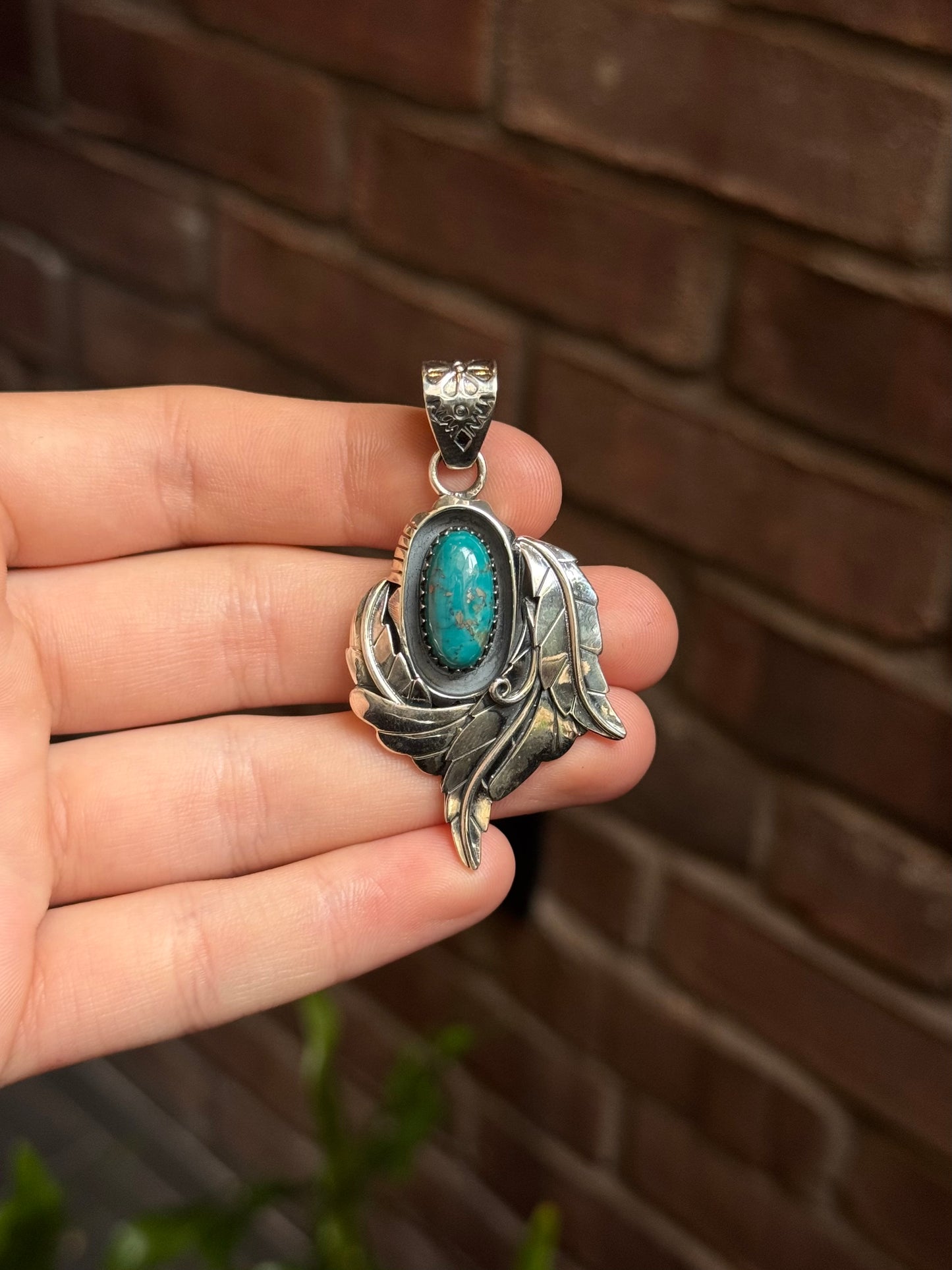 Turquoise Feather Pendant | Sterling Silver 925 C384