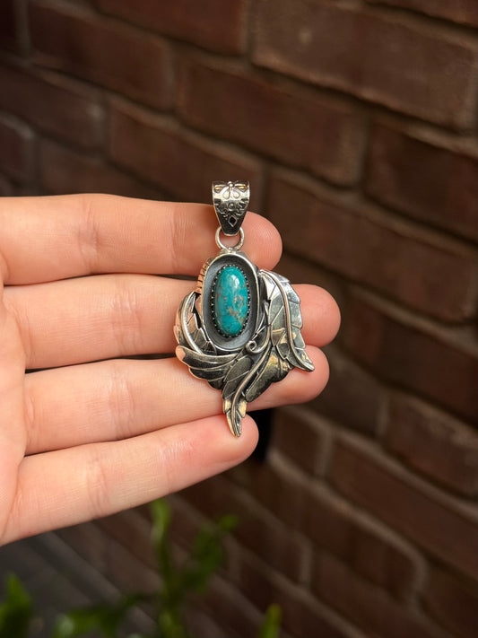 Turquoise Feather Pendant | Sterling Silver 925 C384