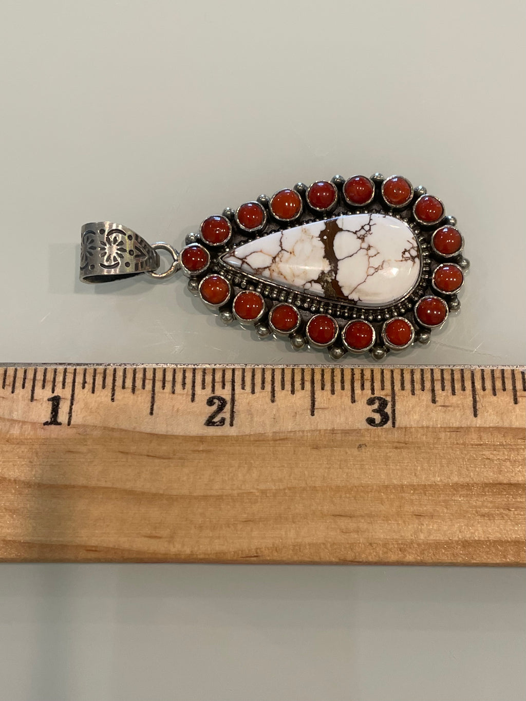 Wild Horse & Coral Teardrop Pendant | 925 Sterling Silver G699