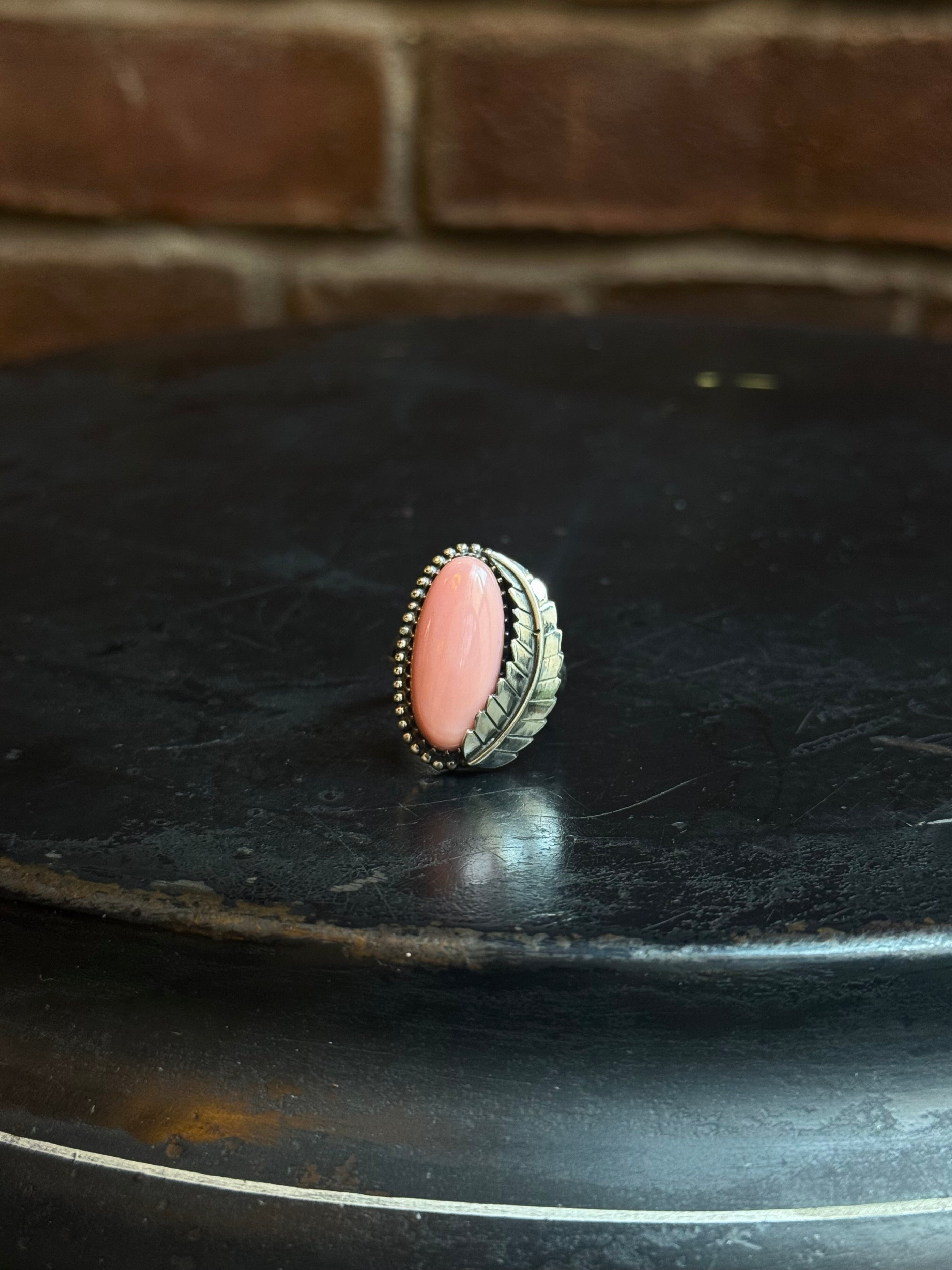 Pink Conch Feather Ring Size 9 | 925 Sterling Silver C443