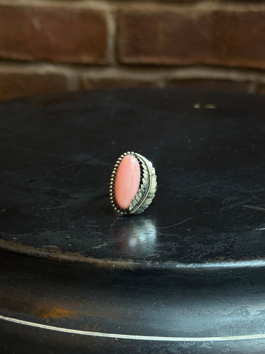 Pink Conch Feather Ring Size 9 | 925 Sterling Silver C443