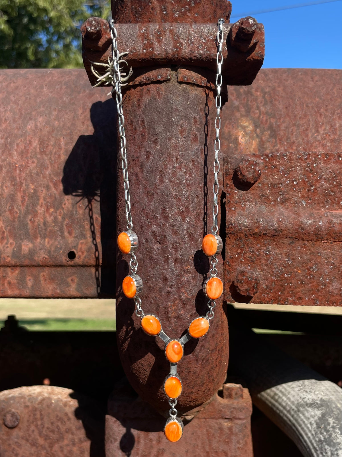 Orange Spiny Oyster Station Necklace | 925 Sterling Silver E597