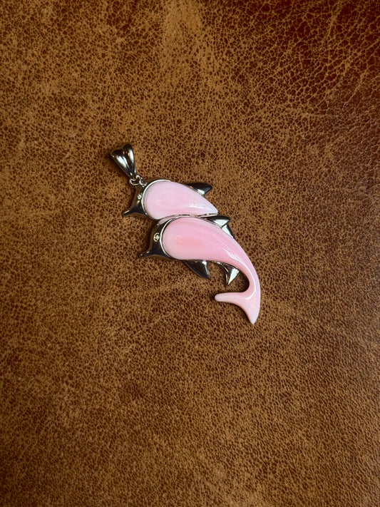 Dolphin Pendant in Pink Conch | Sterling Silver | A741
