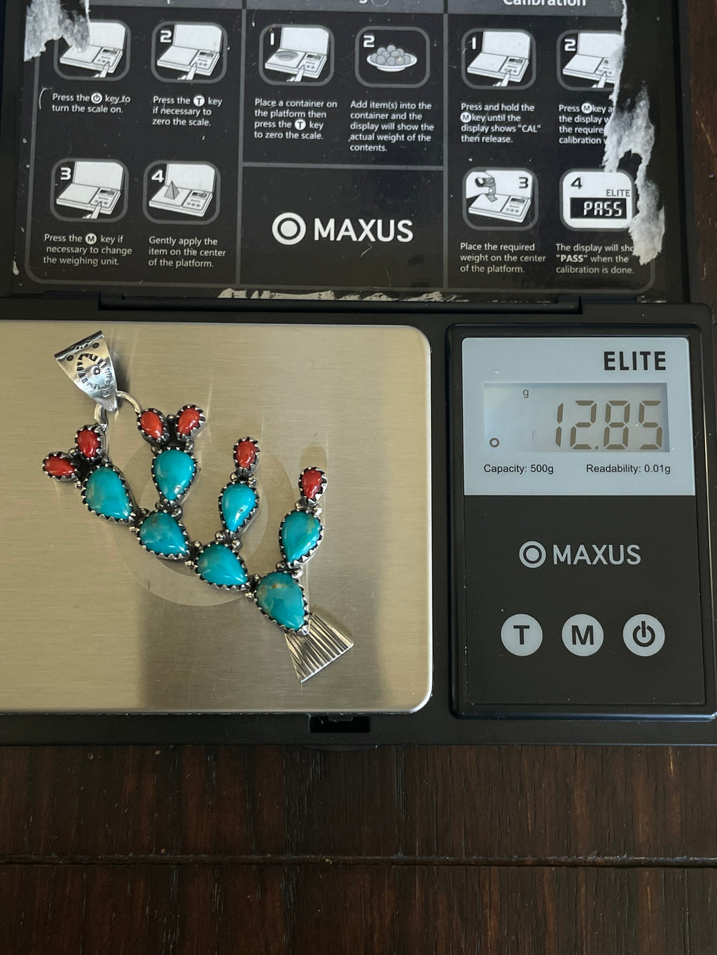 Turquoise Coral Cactus Pendant | Sterling Silver E705