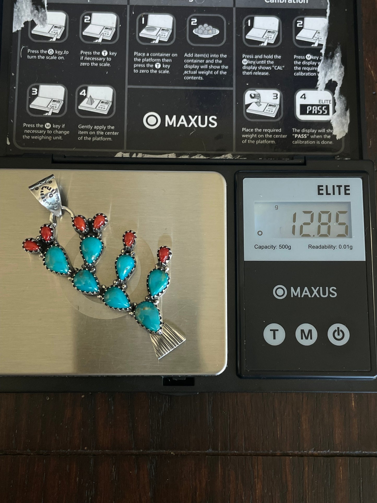 Turquoise Coral Cactus Pendant | Sterling Silver E705