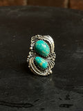 Kingman Turquoise Double Stone Ring Size 6 | 925 Sterling Silver Southwest E164