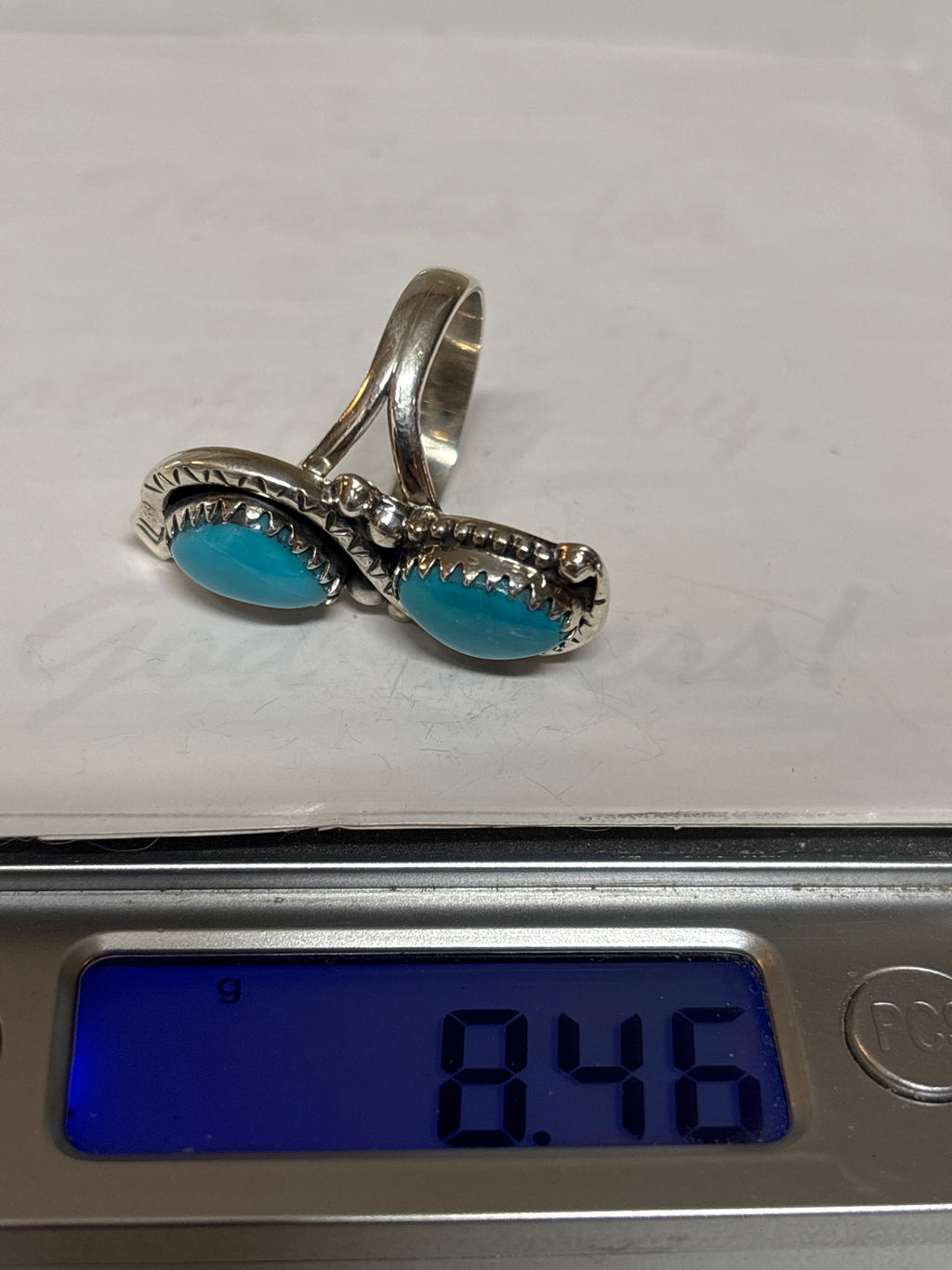 Turquoise Double Stone Snake Ring Size 8 | 925 Sterling Silver C952