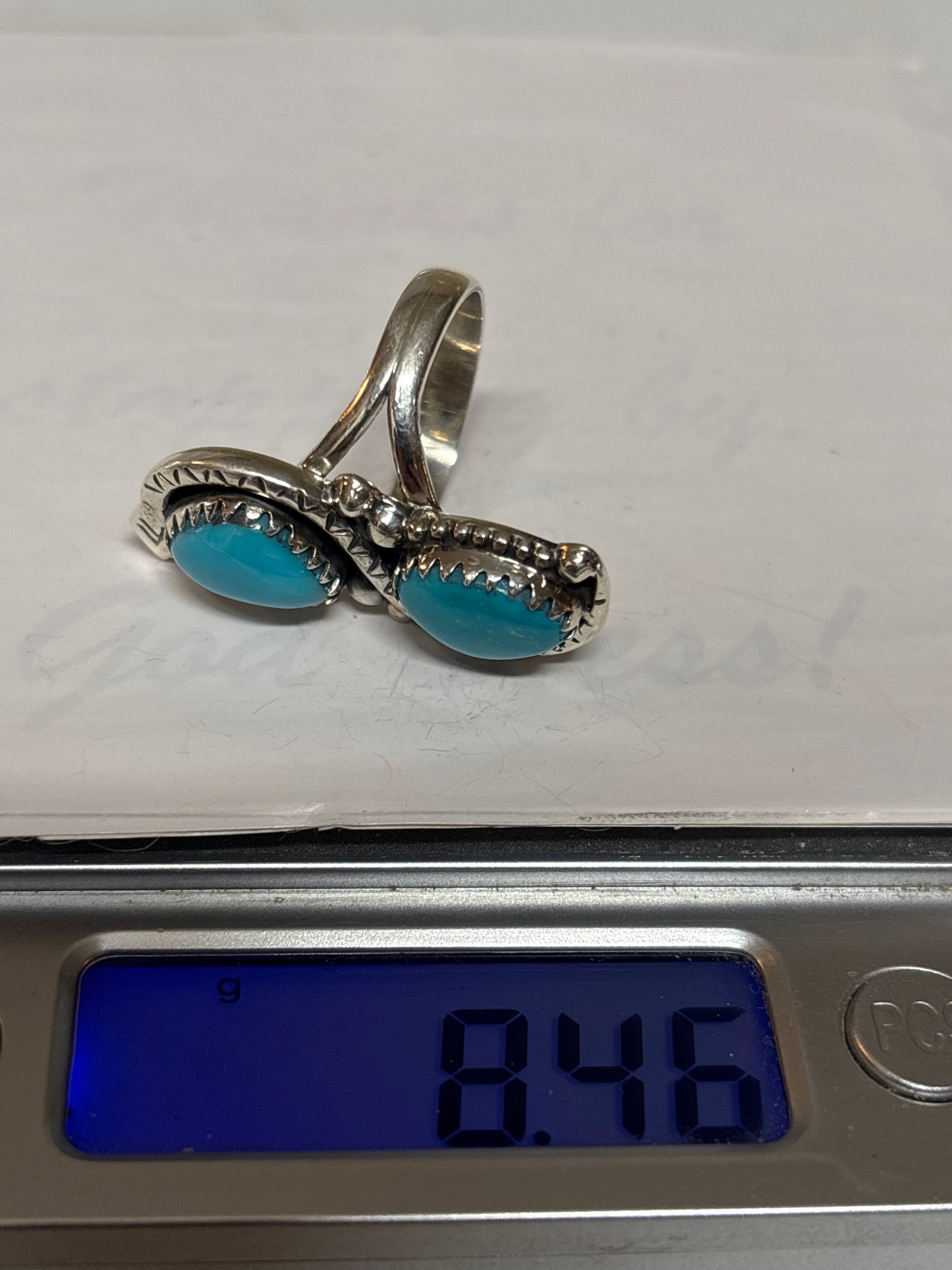 Turquoise Double Stone Snake Ring Size 8 | 925 Sterling Silver C952