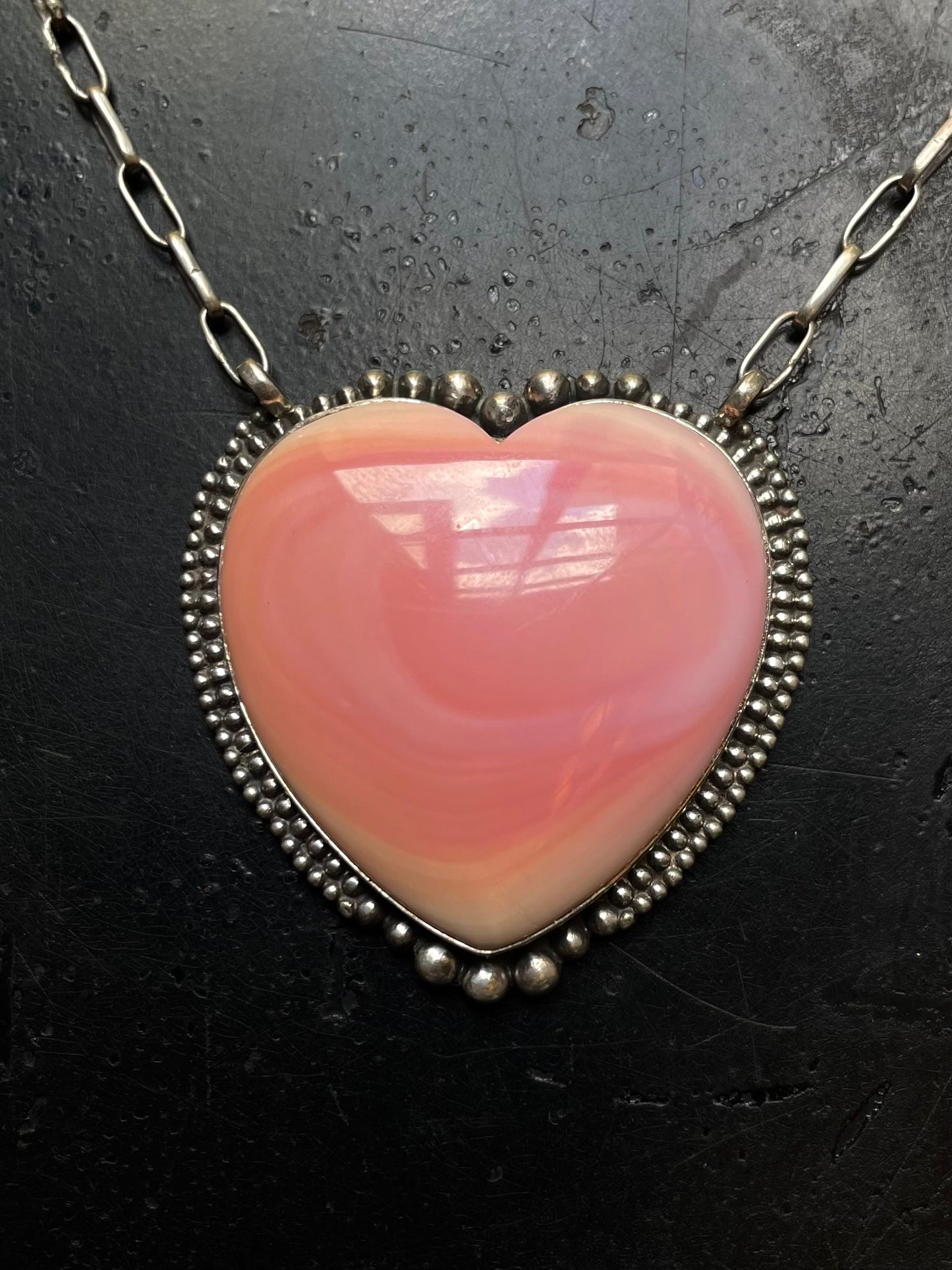 Pink Conch Heart Statement Necklace | 925 Sterling Silver E970