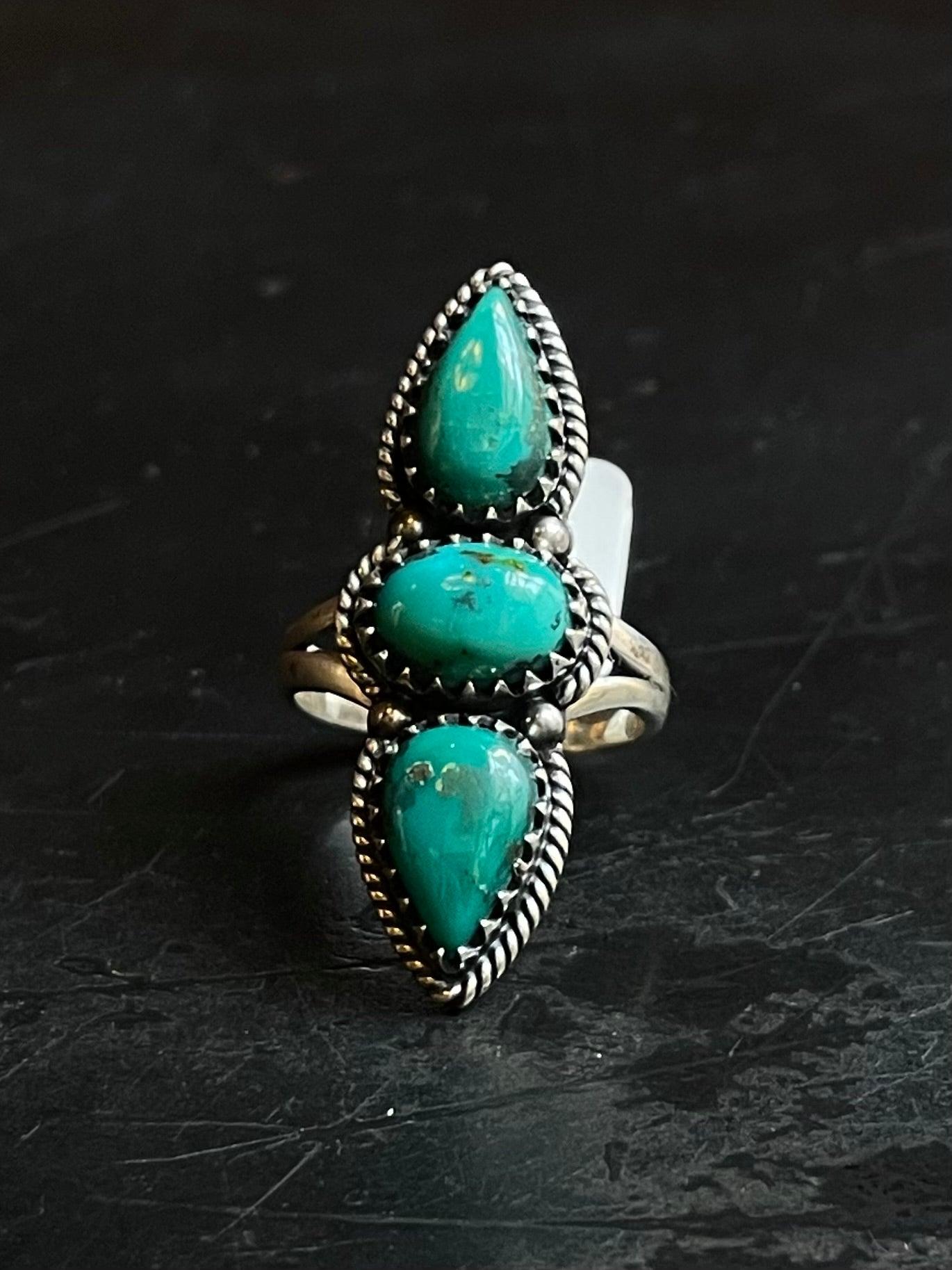 Kingman Turquoise 3 Stone Ring | Sterling Silver | Size 8 | A417