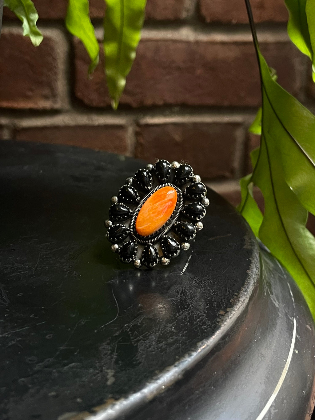 Spiny Oyster & Black Onyx Ring | Sterling Silver 925 | Size 9.25 C702