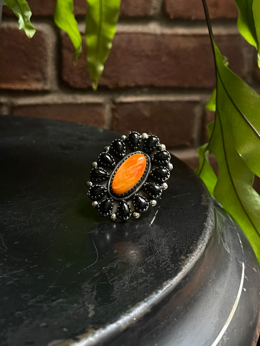 Spiny Oyster & Black Onyx Ring | Sterling Silver 925 | Size 9.25 C702