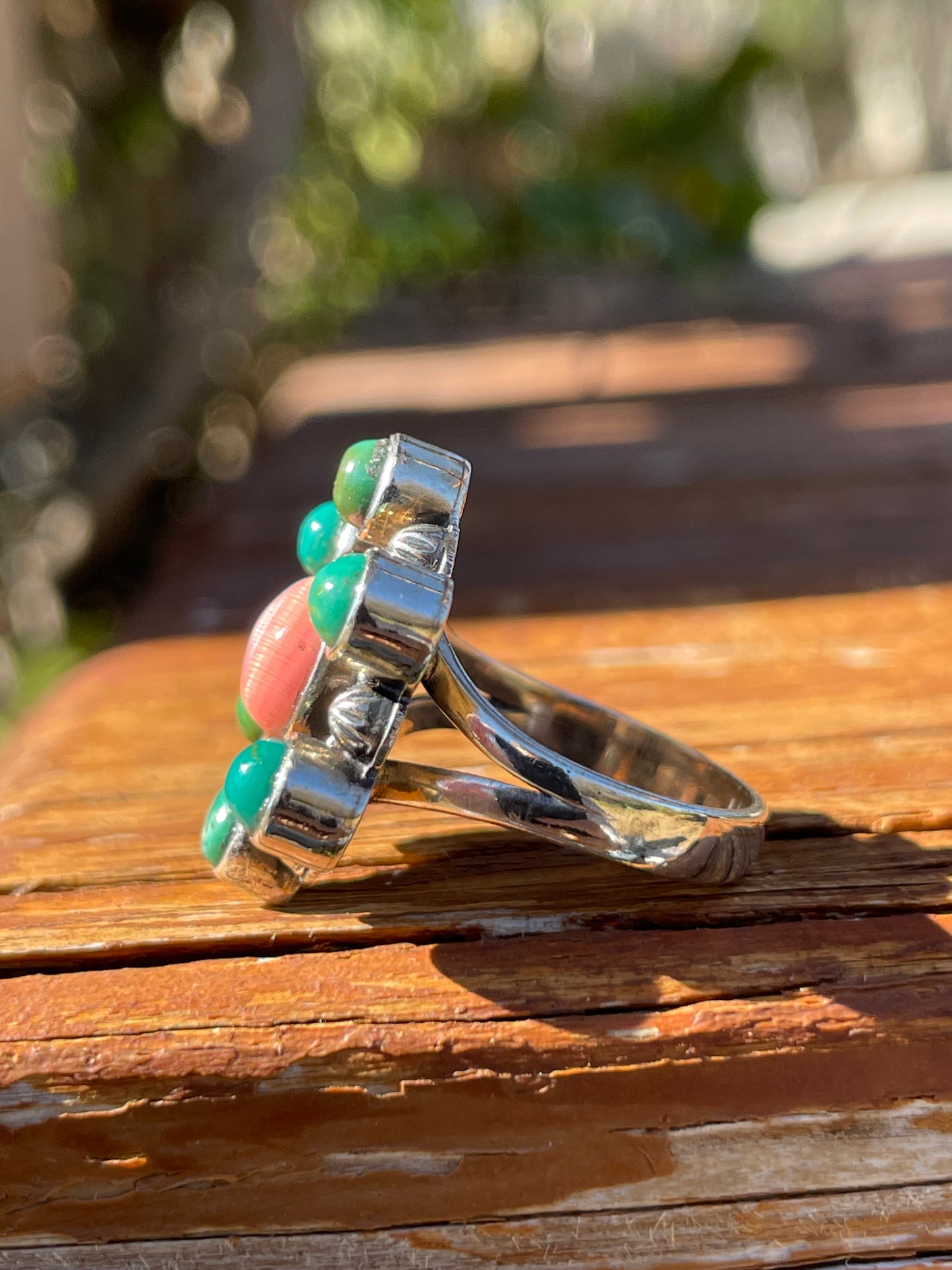 Pink Conch & Kingman Turquoise Ring Size 7 | 925 Sterling Silver B939