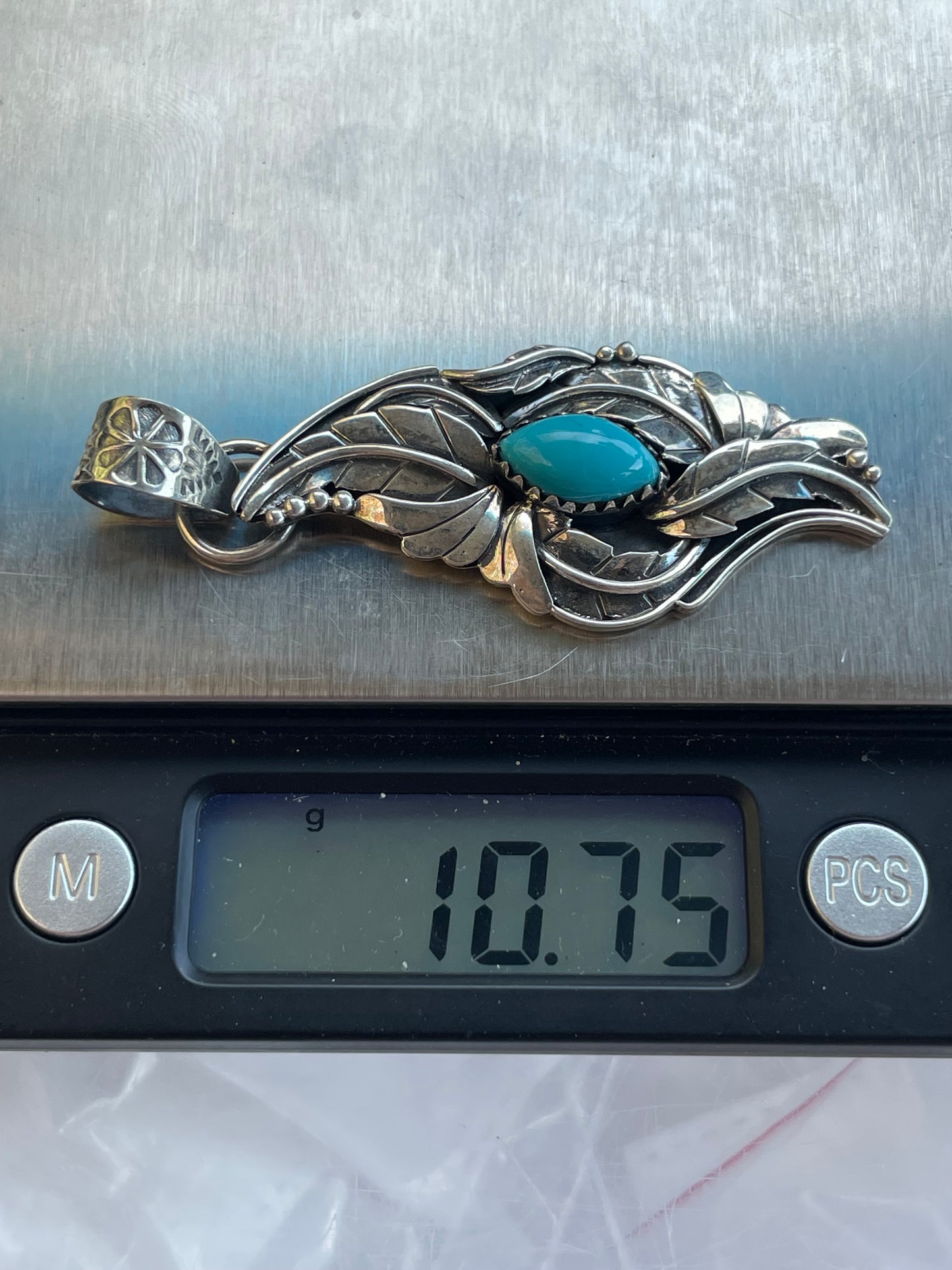 Turquoise Feather Pendant | Sterling Silver 925 B687