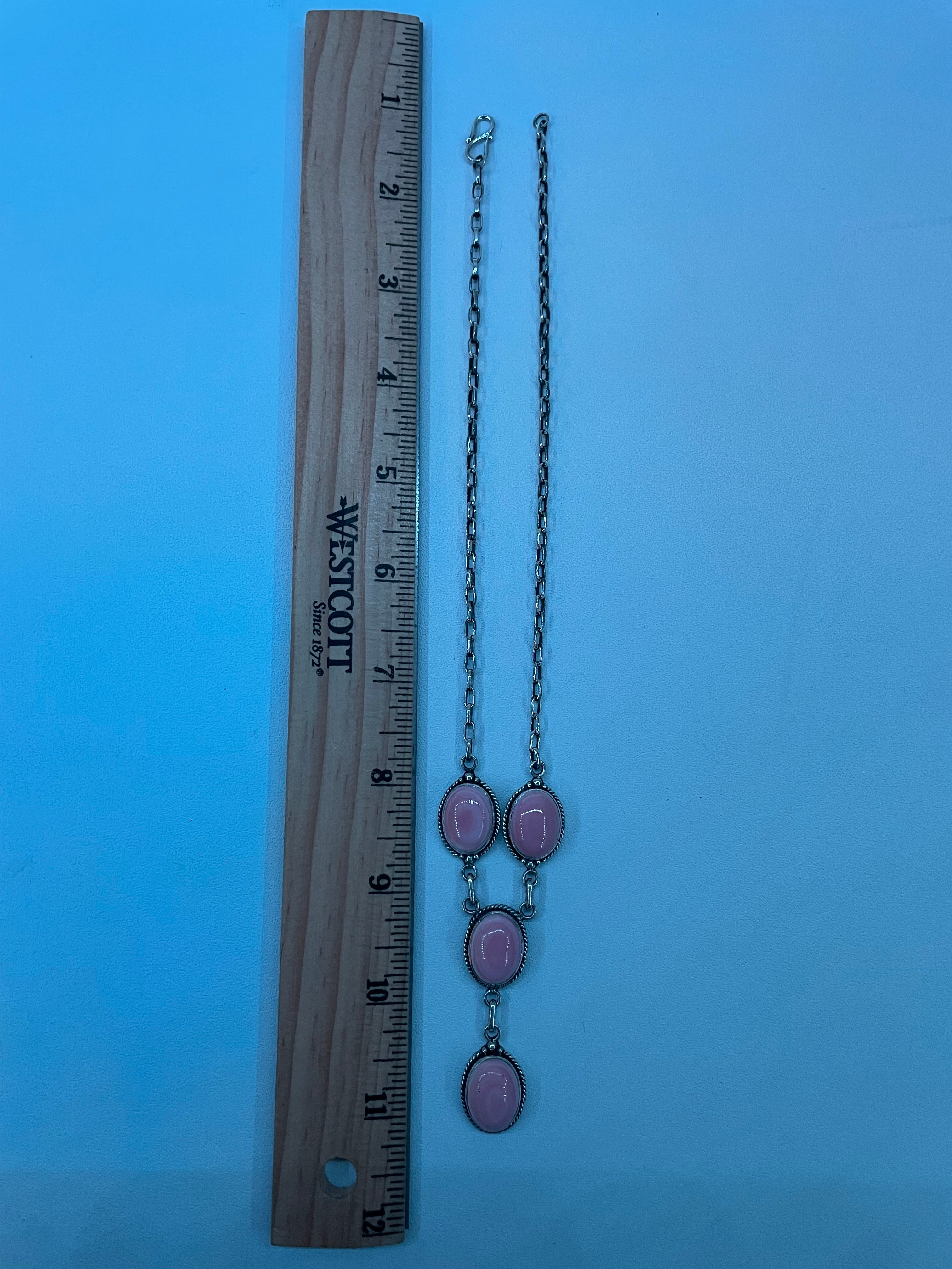 Pink Conch Lariat Necklace | 925 Sterling Silver E346