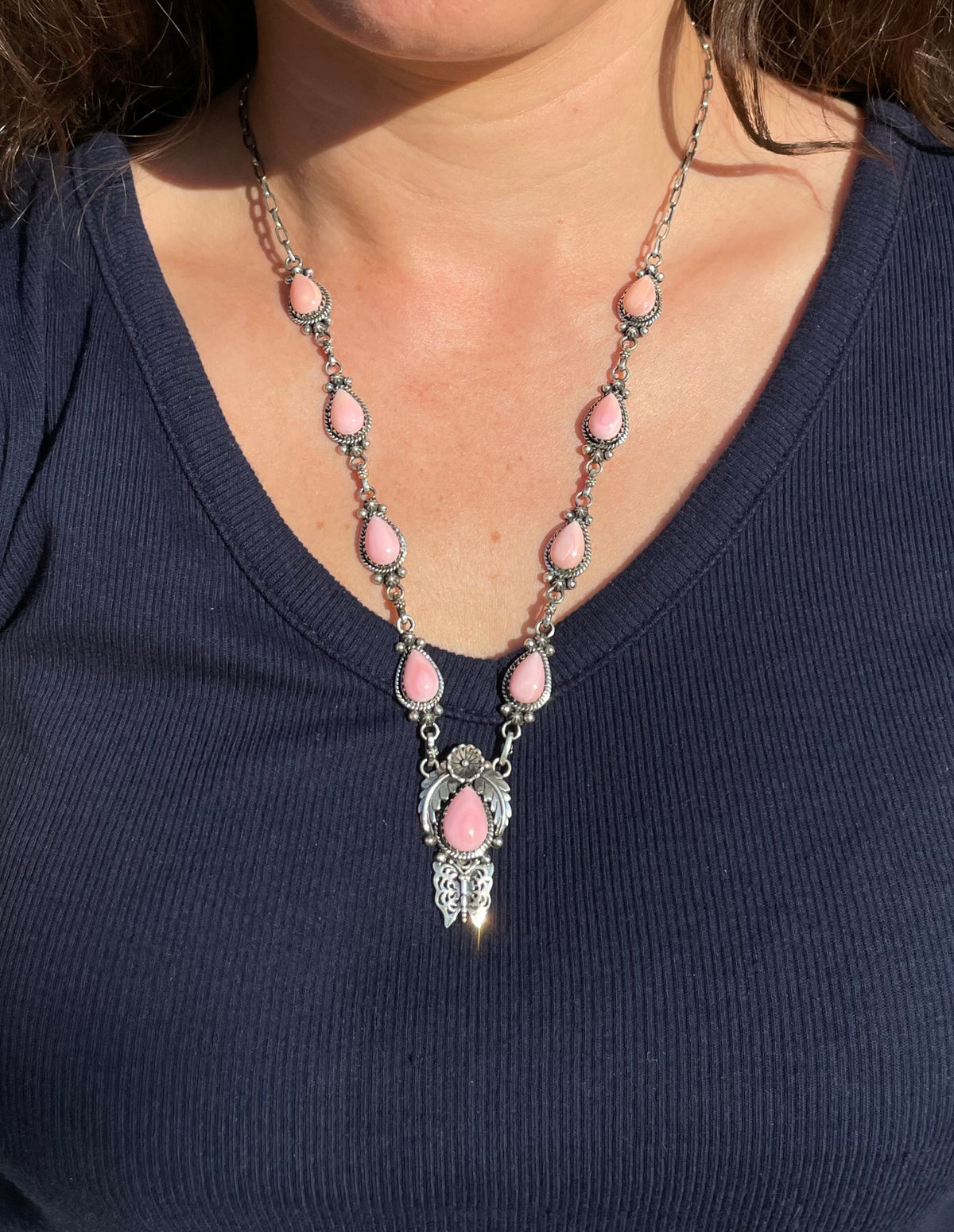 Pink Conch Floral Necklace | 925 Sterling Silver E337
